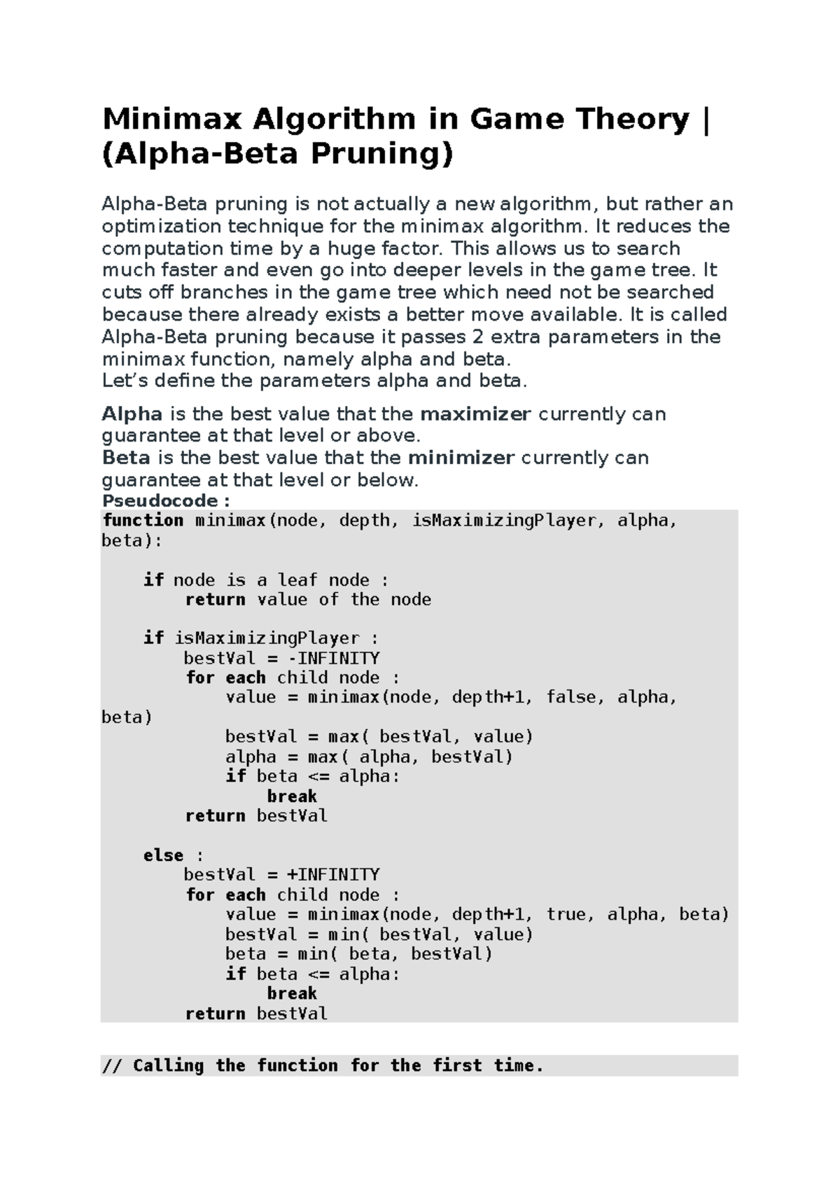 Minimax Algorithm with Alpha-Beta Pruning in Game Theory - Studocu