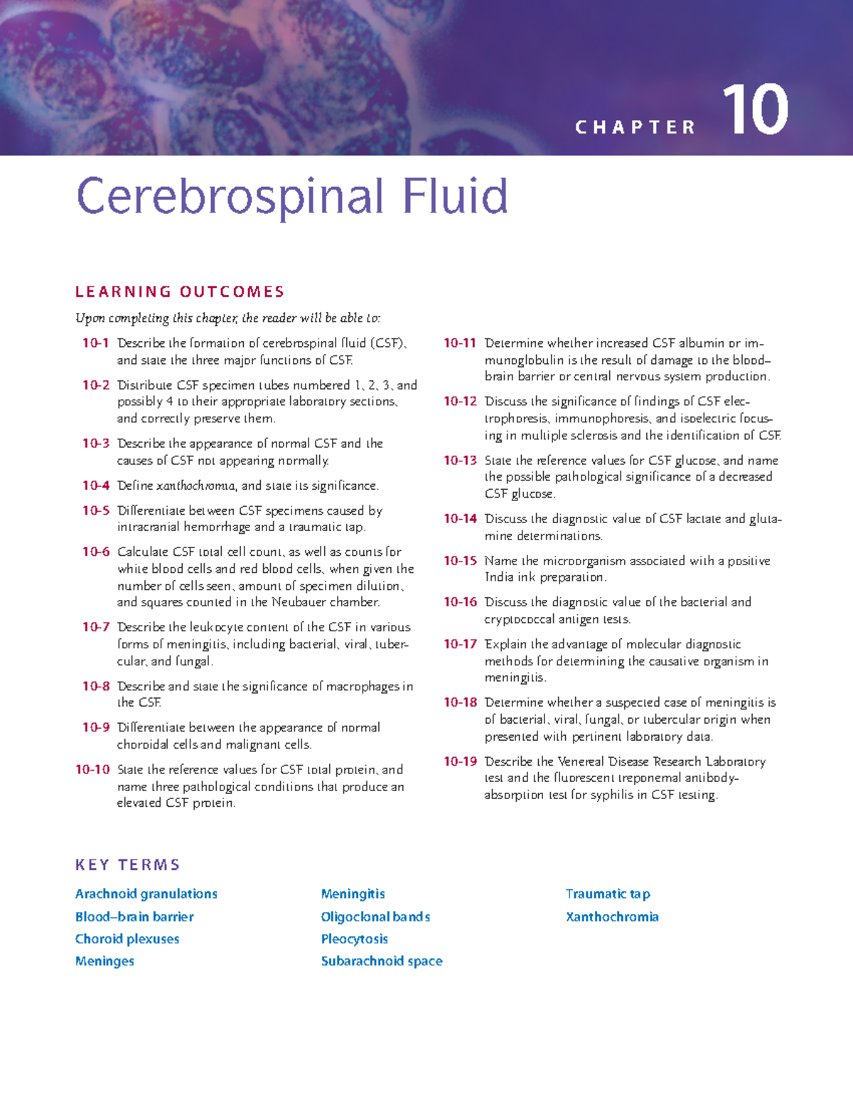 CHAPTER 10 Cerebrospinal Fluid: Key Concepts and Learning Outcomes ...