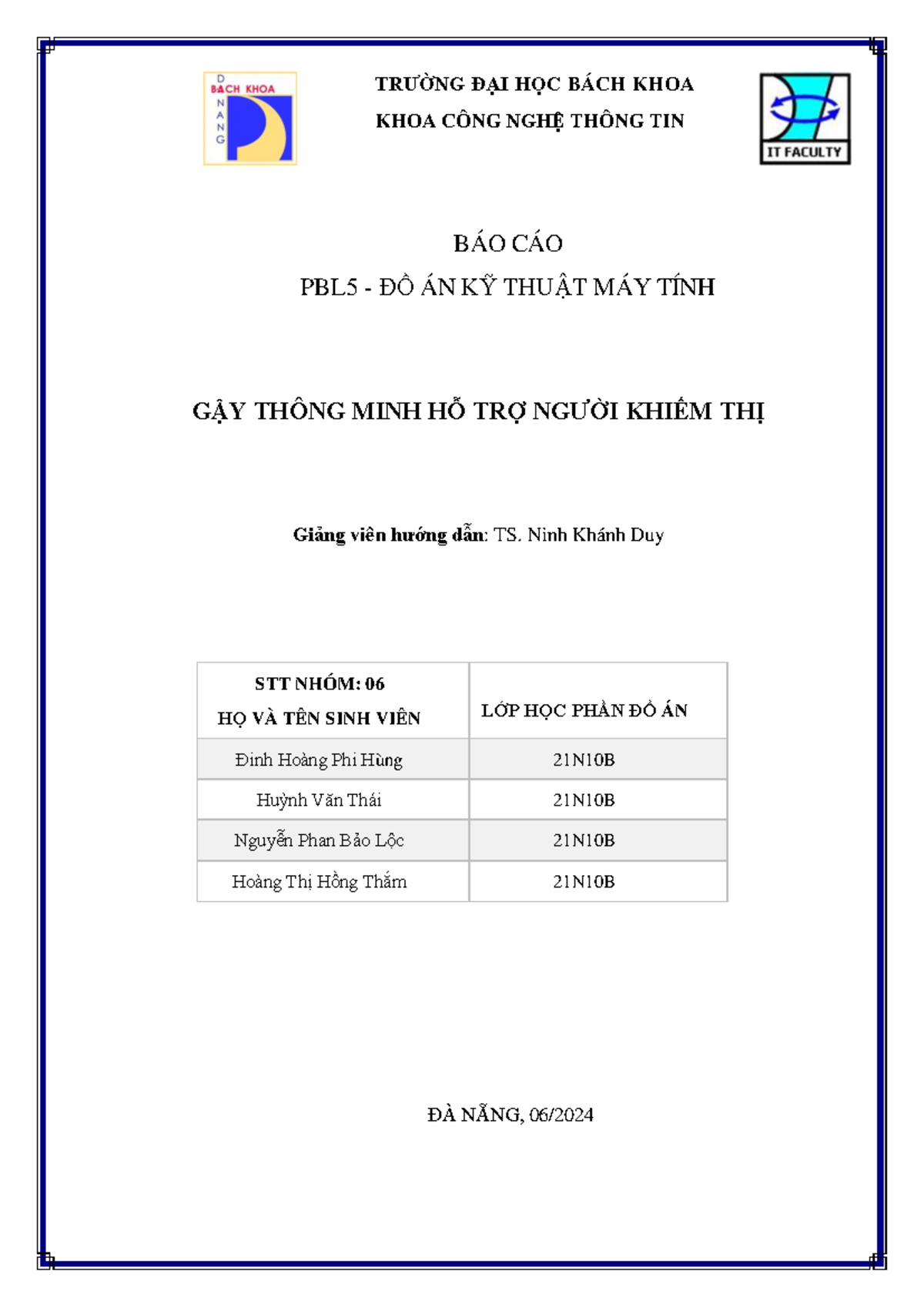 Báo cáo PBL5: Gậy Thông Minh Hỗ Trợ Người Khiếm Thị - Nhóm 06 - Document Preview