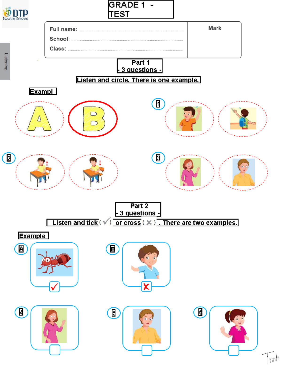 GRADE 1 TEST - Smart Start 1 - Unit 1 Listening & Reading Activities ...