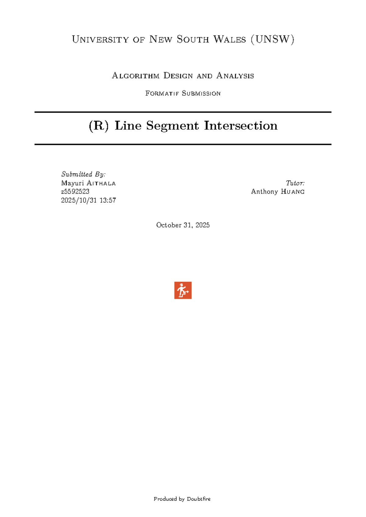UNSW Algorithm Design & Analysis: Line Segment Intersection Task - Studocu