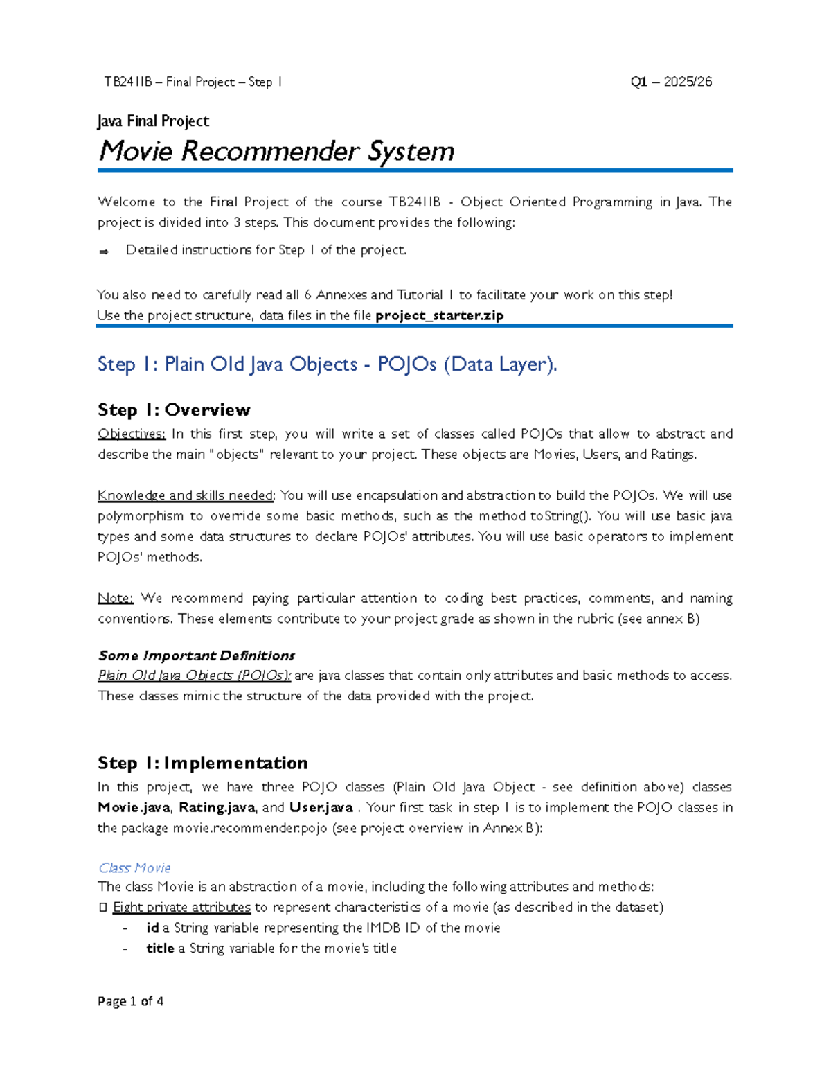 TB241IB Q1 Java Final Project: Movie Recommender System - Step 1 Guide ...