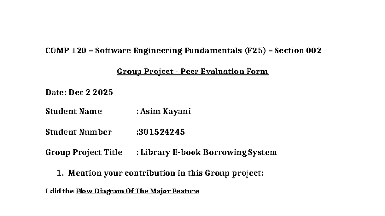 COMP 120 Peer Evaluation Form - COMP 120 – Software Engineering ...