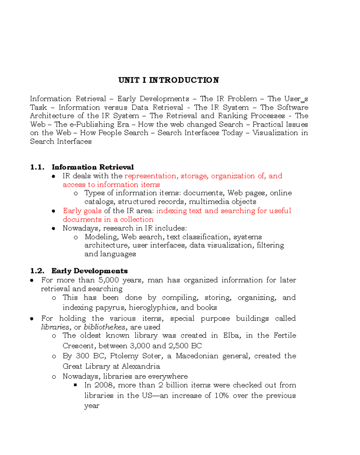 IRT-Unit I: Introduction to Information Retrieval and Early ...