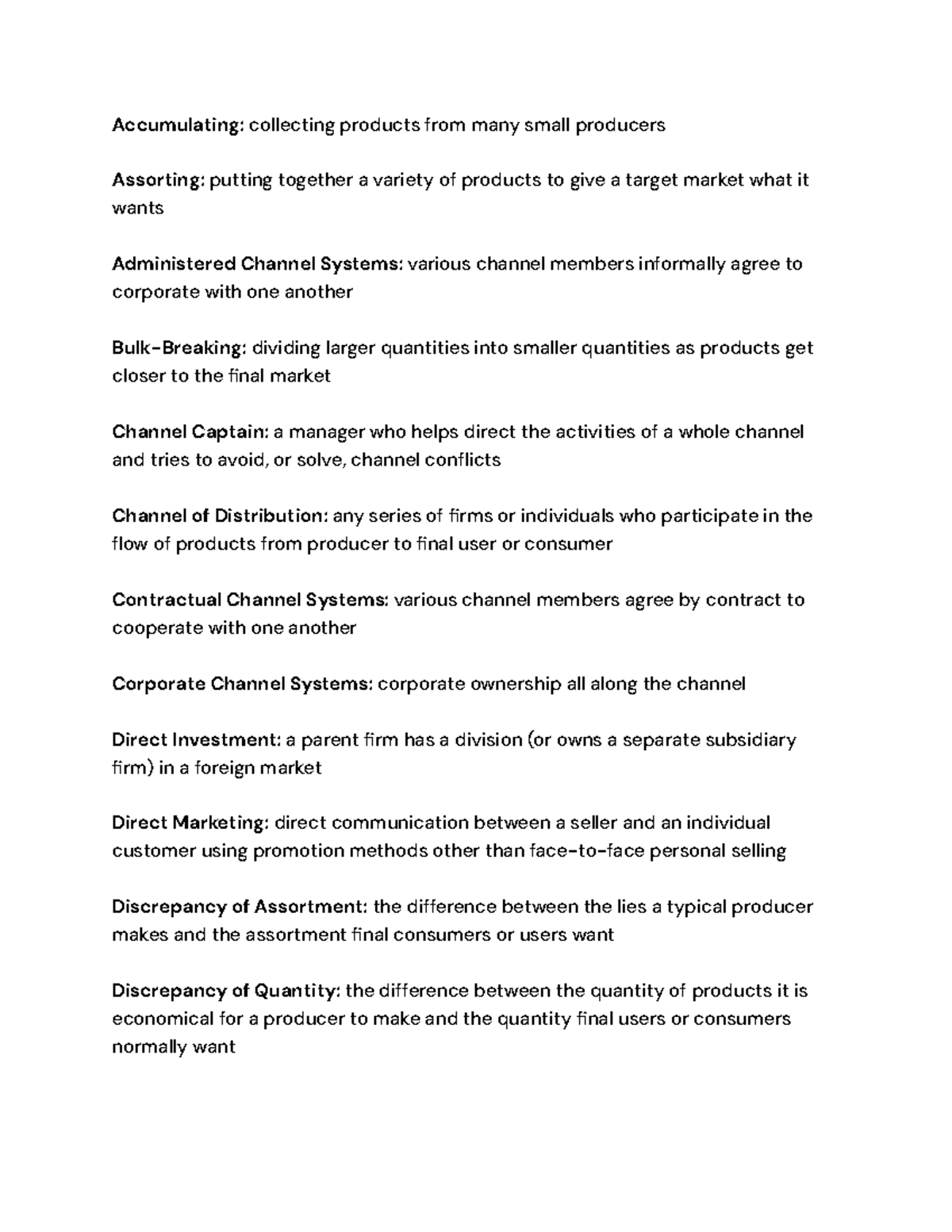 Marketing Channel Terms (MKT 101) - Key Concepts Explained - Studocu