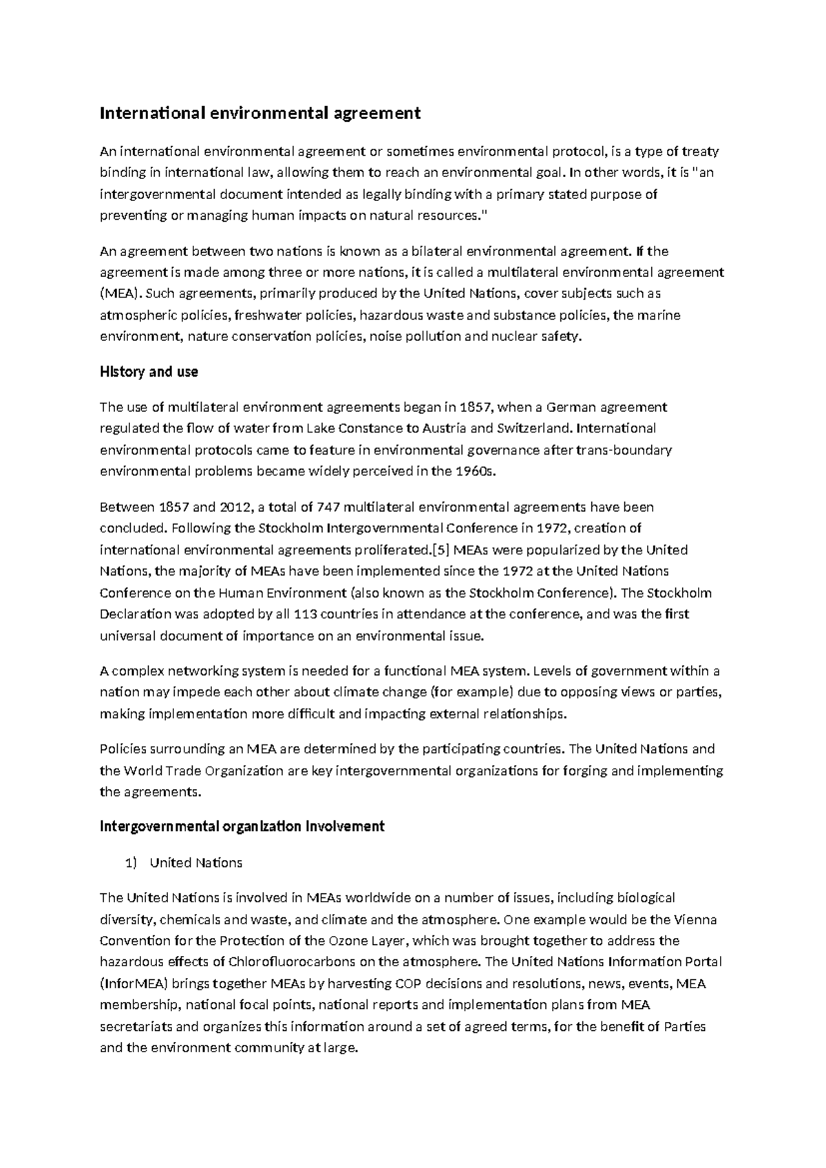 International Environmental Agreements: A Historical Overview - Studocu