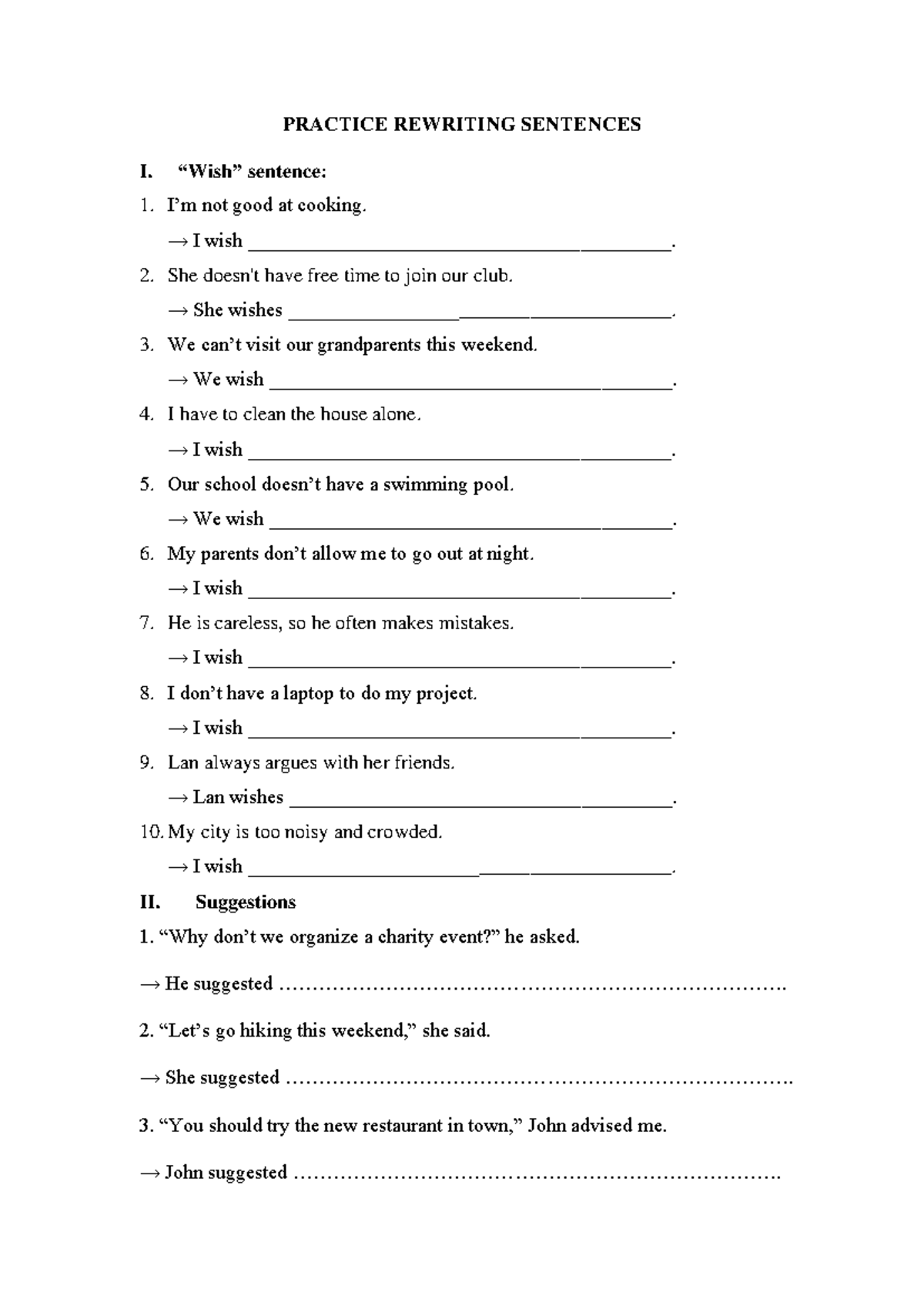 Practice Rewriting Sentences: Exercises and Suggestions - Studocu