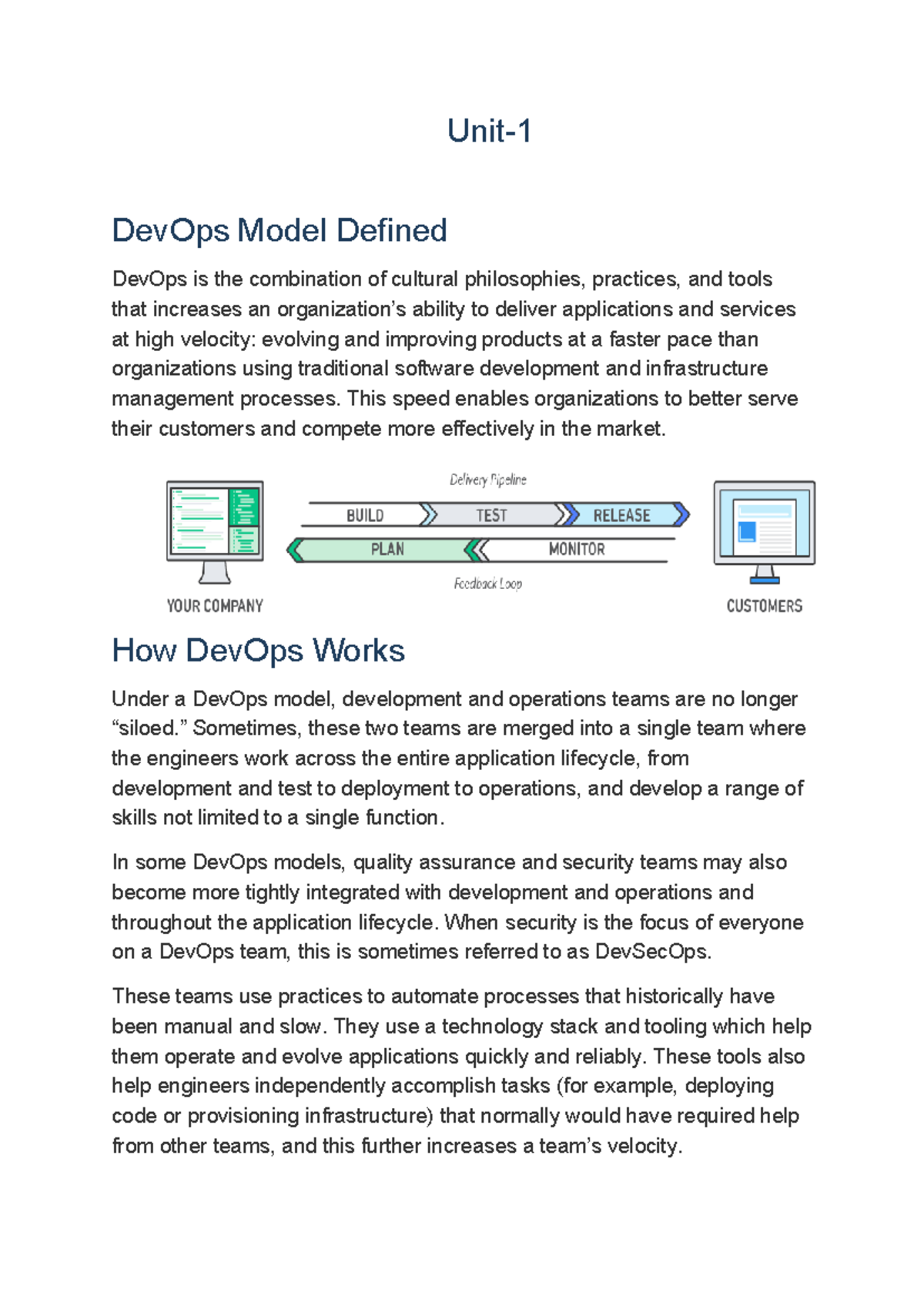 Dev Ops notes - Unit- DevOps Model Defined DevOps is the combination of ...