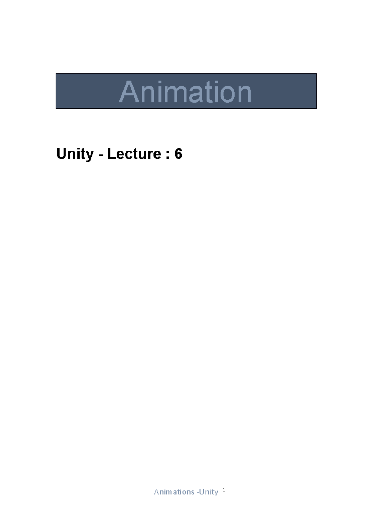 Animations - Unity Lecture 6 - Animation Unity - Lecture : 6 Navigation ...