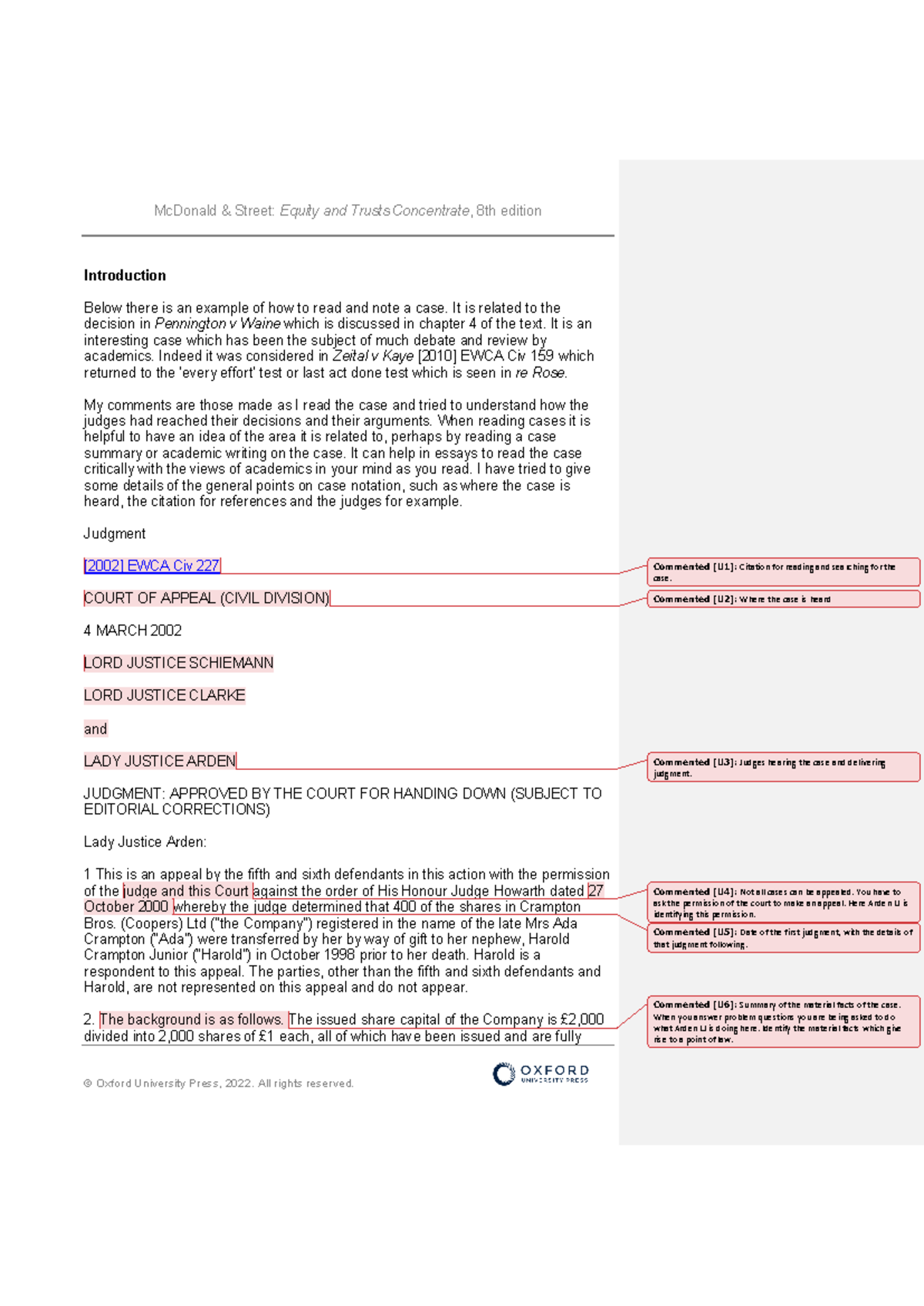 Annotated Case Reading: Pennington v Waine Insights and Notes - Studocu
