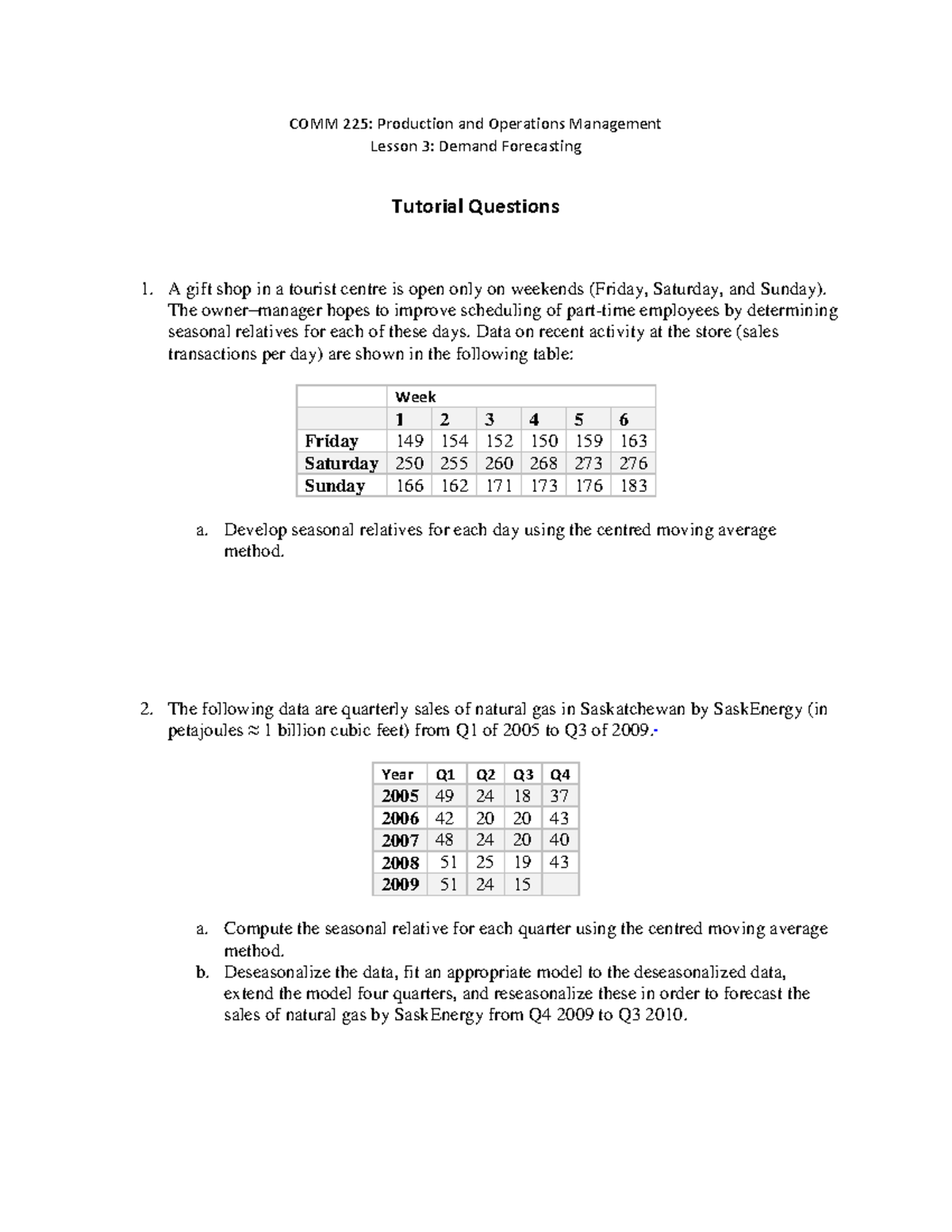 COMM225 L3 Demand Forecasting Tutorial Questions and Solutions - Studocu