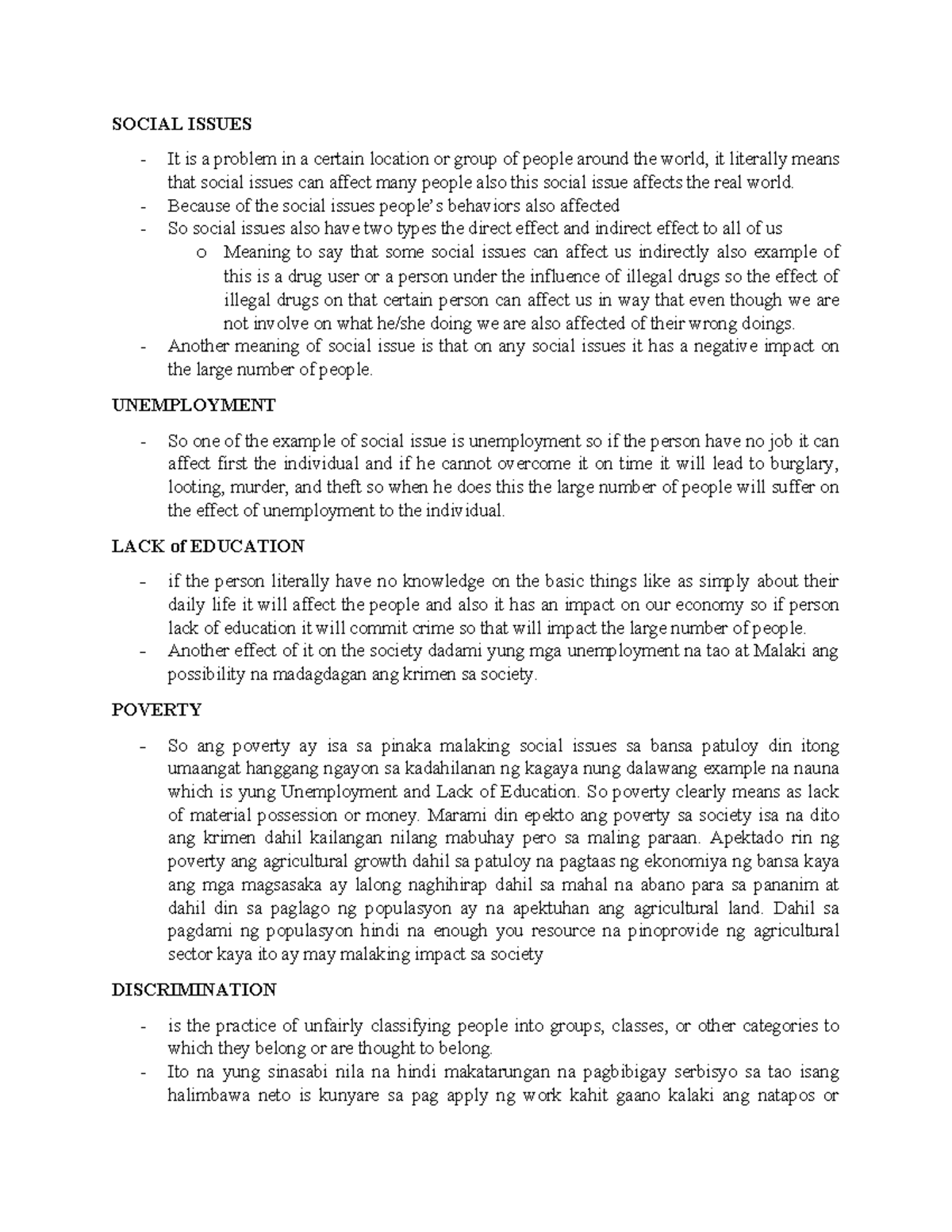 SOC 101: Social Issues Report - Unemployment, Education, Poverty ...