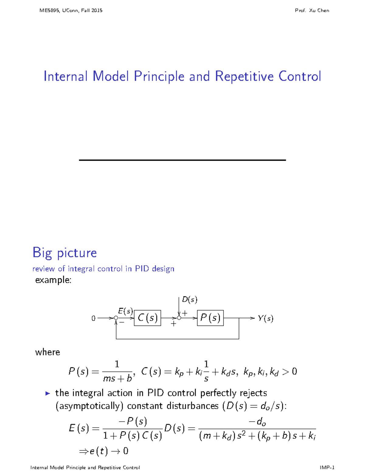 Lecture notes, lectures 1 - 6 - Internal model principle and repetitive ...