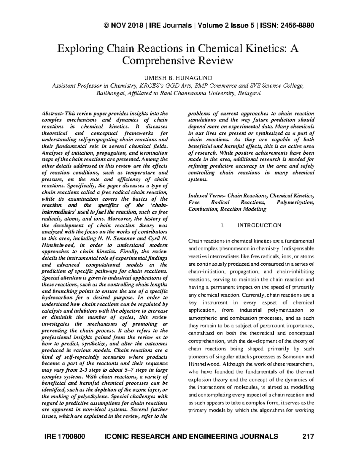Comprehensive Review of Chain Reactions in Chemical Kinetics (CHEM 101 ...