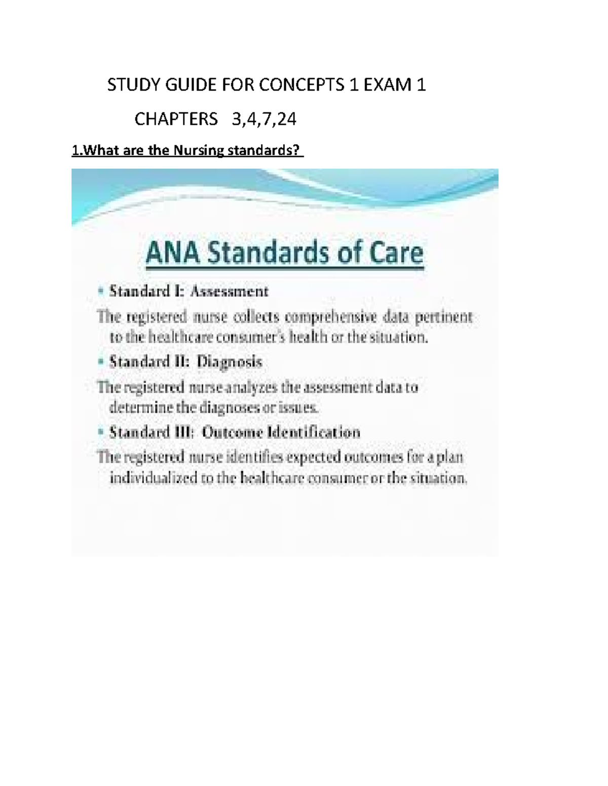 Nursing Concepts Exam 1 Study Guide for Chapters 1-24 - Studocu