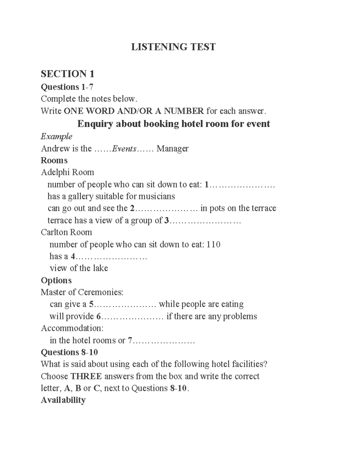 Ielts 27 - cambridge - LISTENING TEST SECTION 1 Questions 1- Complete ...