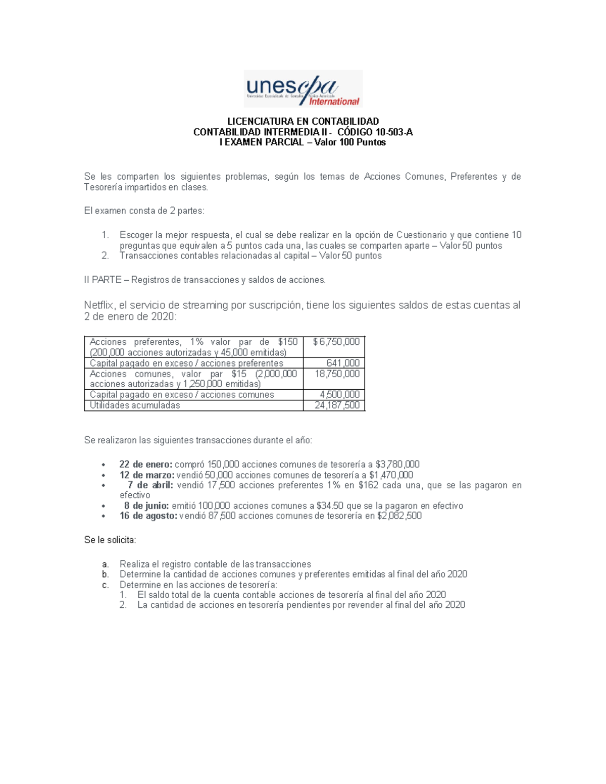 I Examen Parcial Práctico - Contabilidad Intermedia II 10-503-A - Studocu