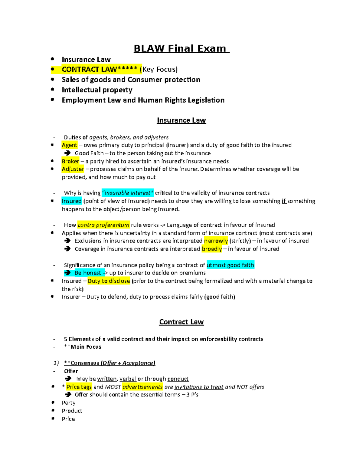 BLAW Final Exam Study Notes: Key Legal Concepts Covered - Studocu