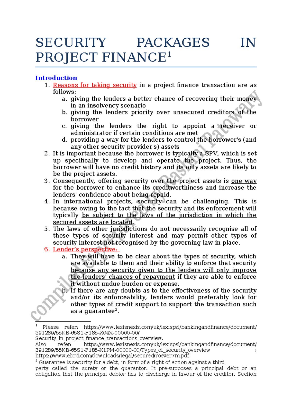 Security Packages in Project Finance: Key Types & Considerations - Studocu