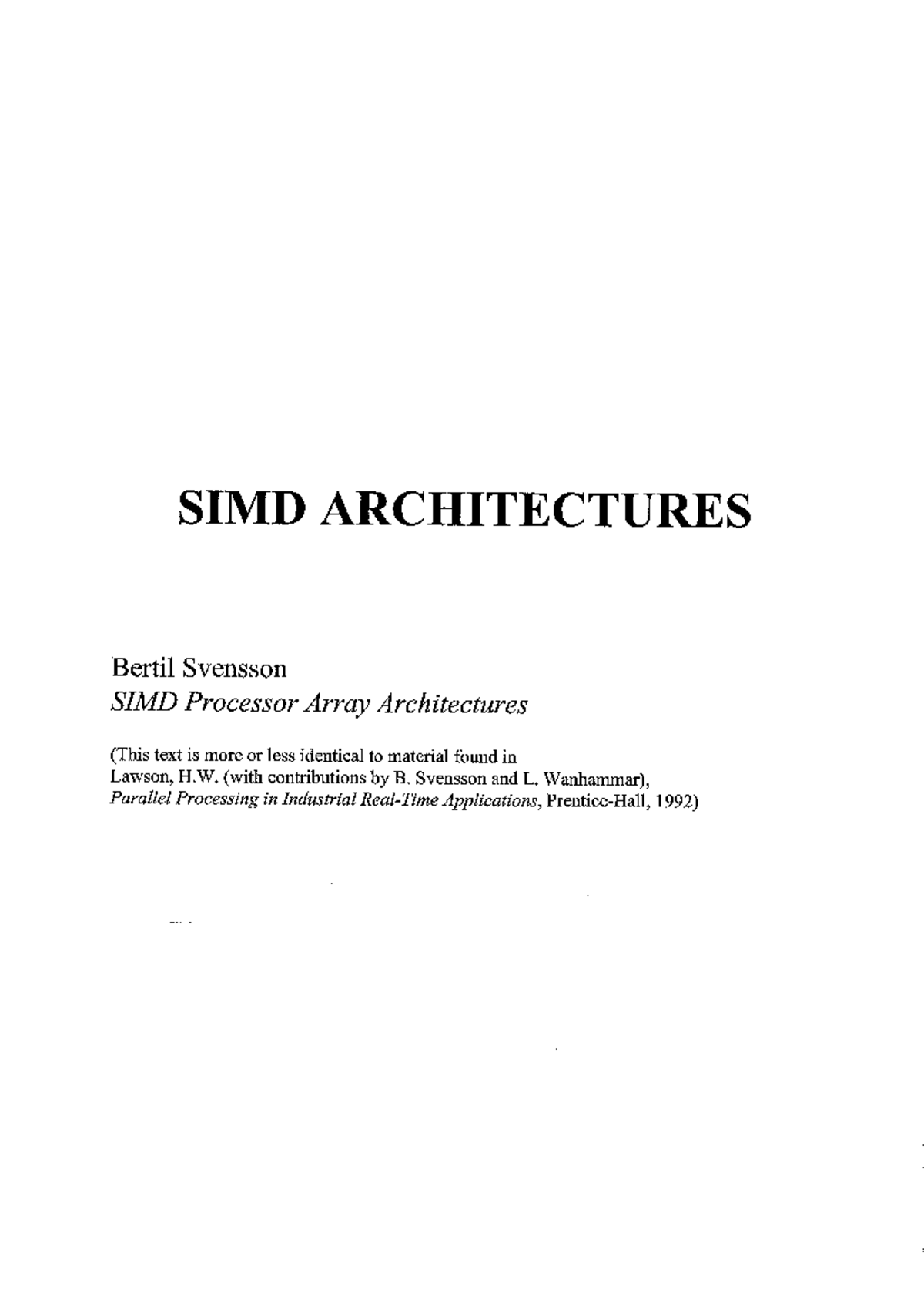 SIMD Processor Array Architectures - ACA Overview and Insights - Studocu