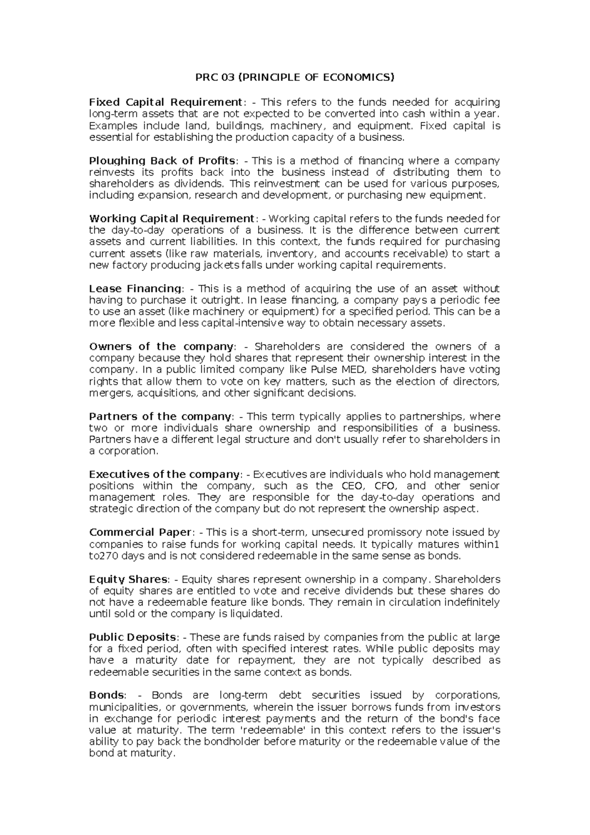 PRC 03 - Principles of Economics Overview and Key Concepts - Studocu
