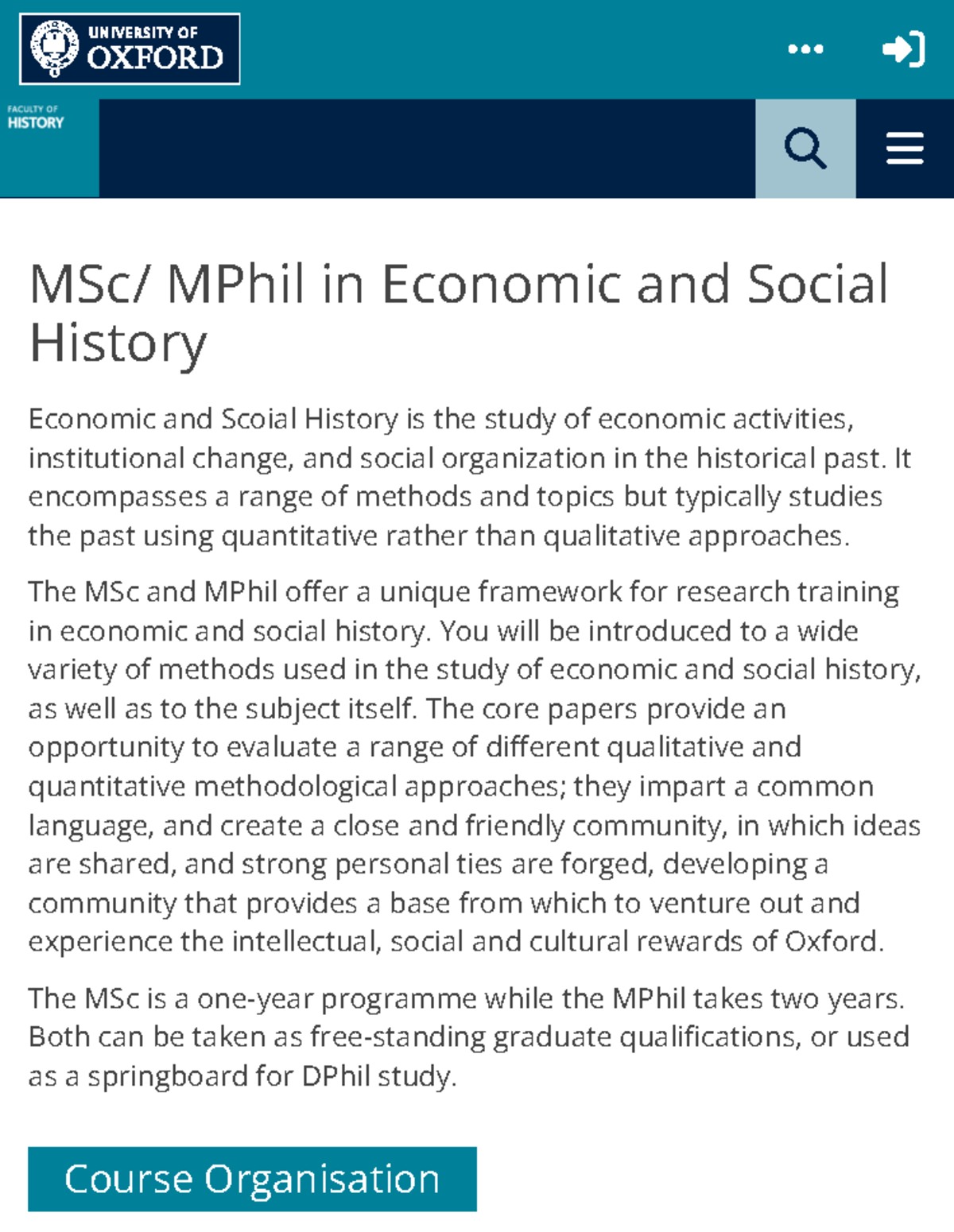 MPhil in Economic and Social History: Lecture Notes Overview - Studocu