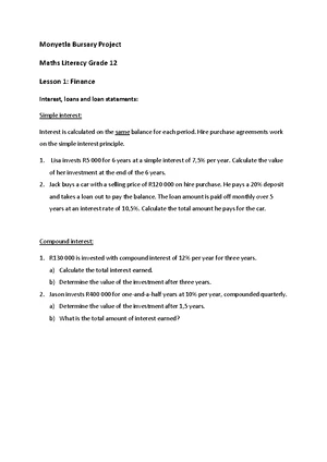 Worksheet 4 Financial Documents and Tariff Systems Grade 12 Math Lit ...