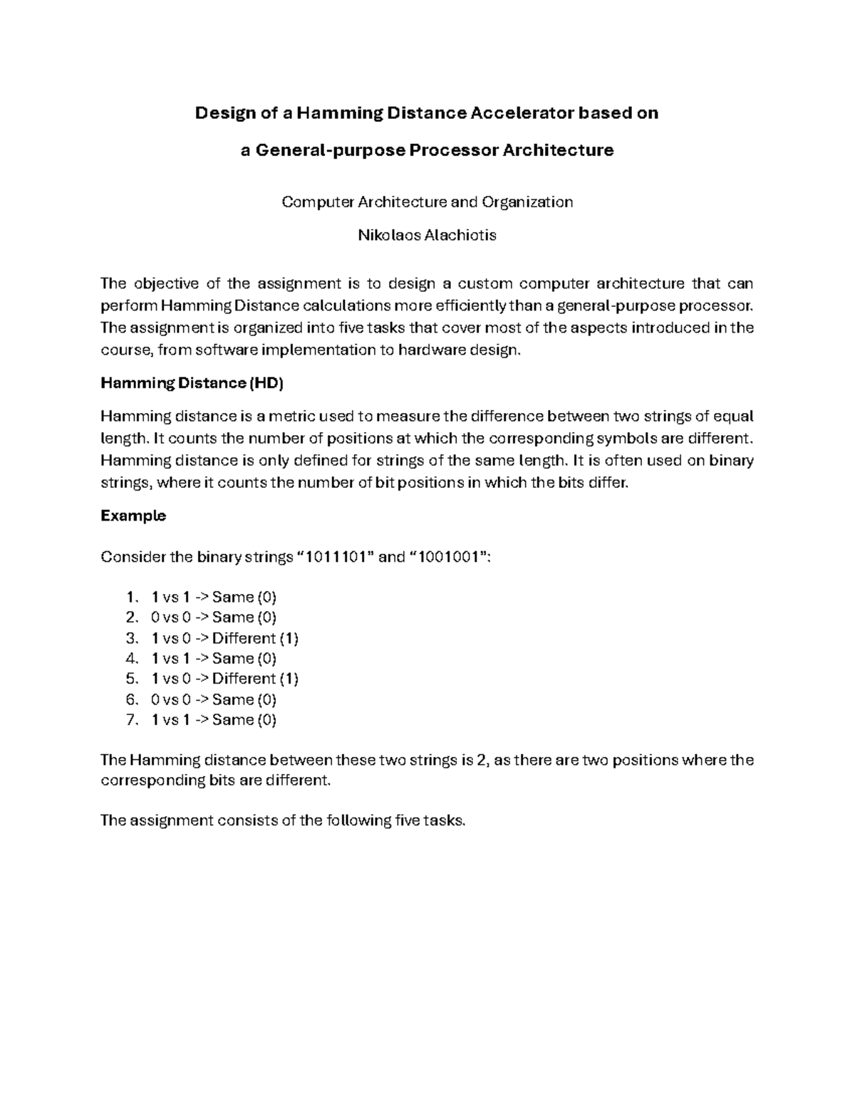CAO 2025: Hamming Distance Accelerator Design Assignment - Studeersnel
