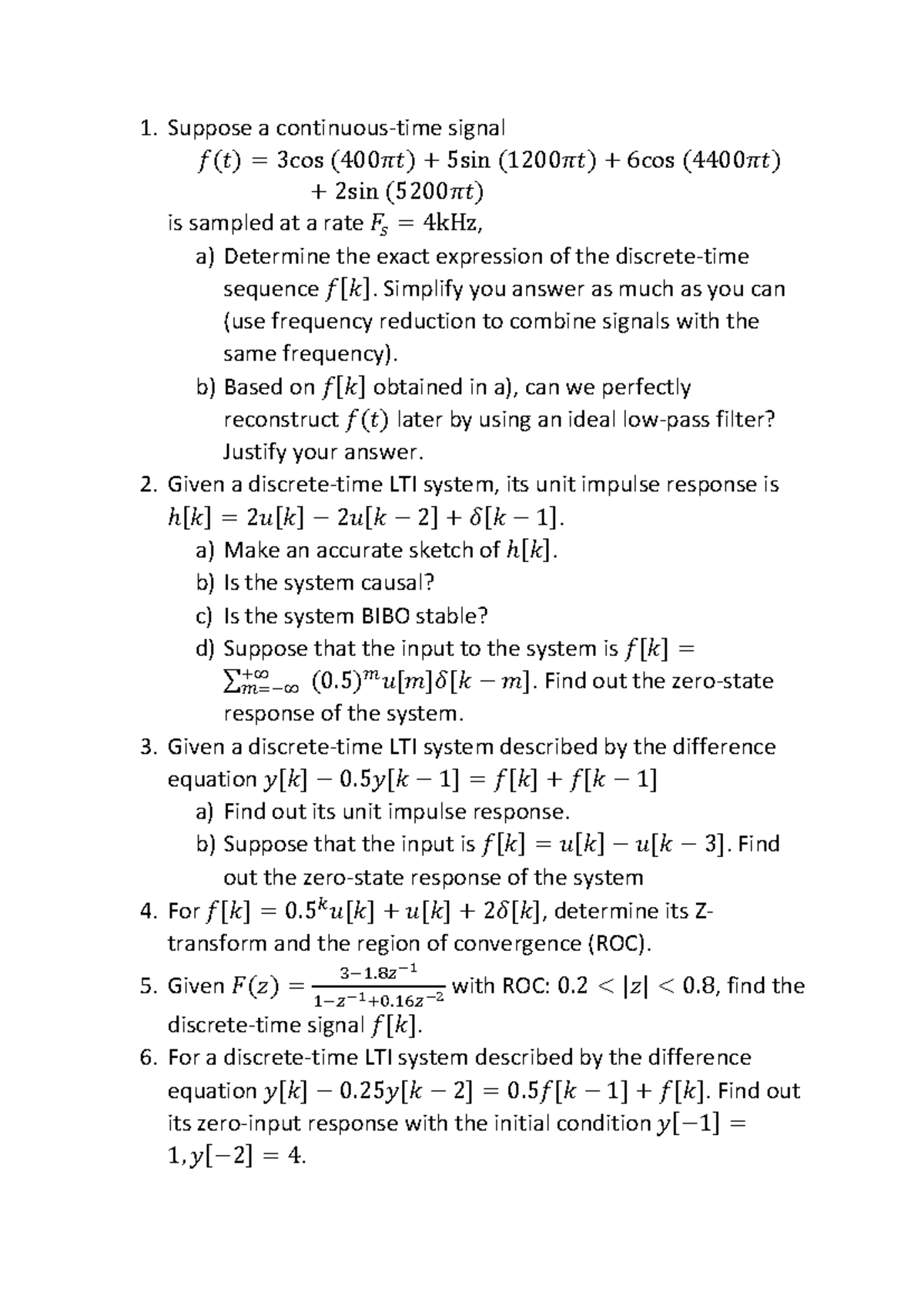 Sampled Midterm Exam Questions for Signal Processing (EE123) - Studocu