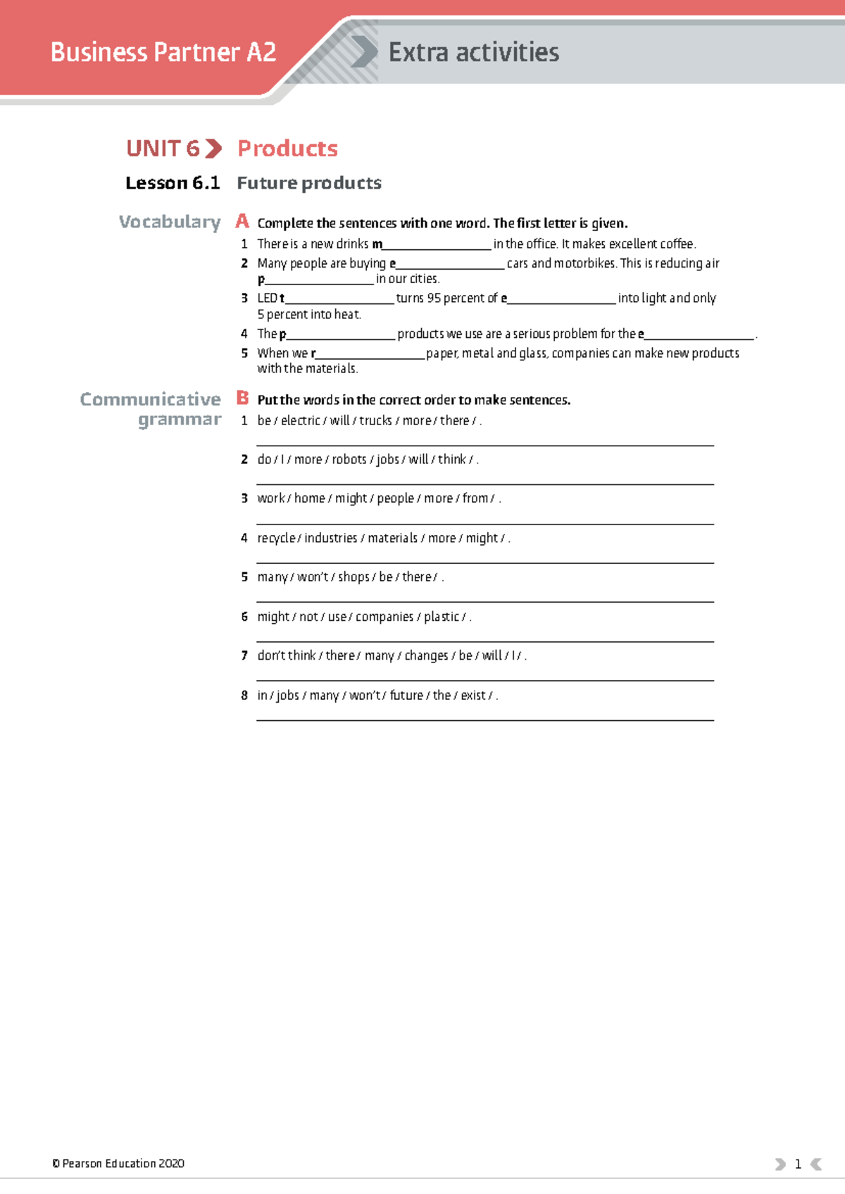 Business Partner A2 UNIT 6 Extra Activities: Products & Vocabulary ...
