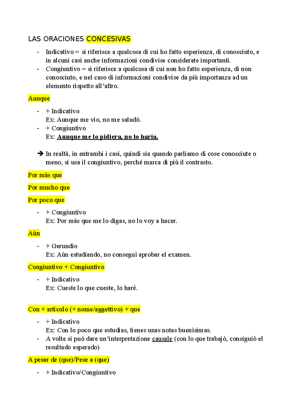 LAS ORACIONES CONCESIVAS Y CONSECUTIVAS: ESEMPI E SPIEGAZIONI - Studocu