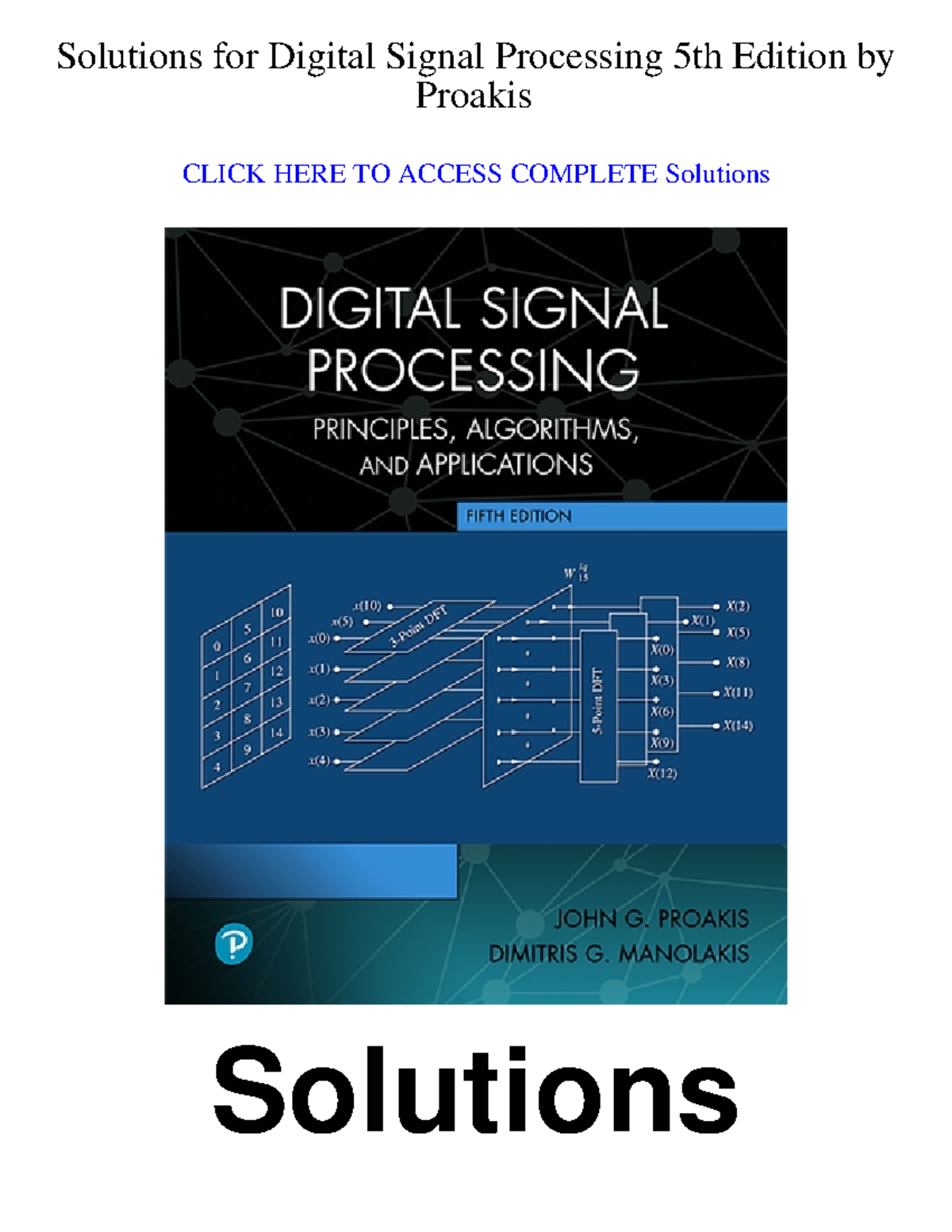 DIGITAL SIGNAL PROCESSING (DSP) 5th Ed: Complete Solutions Manual - Studocu