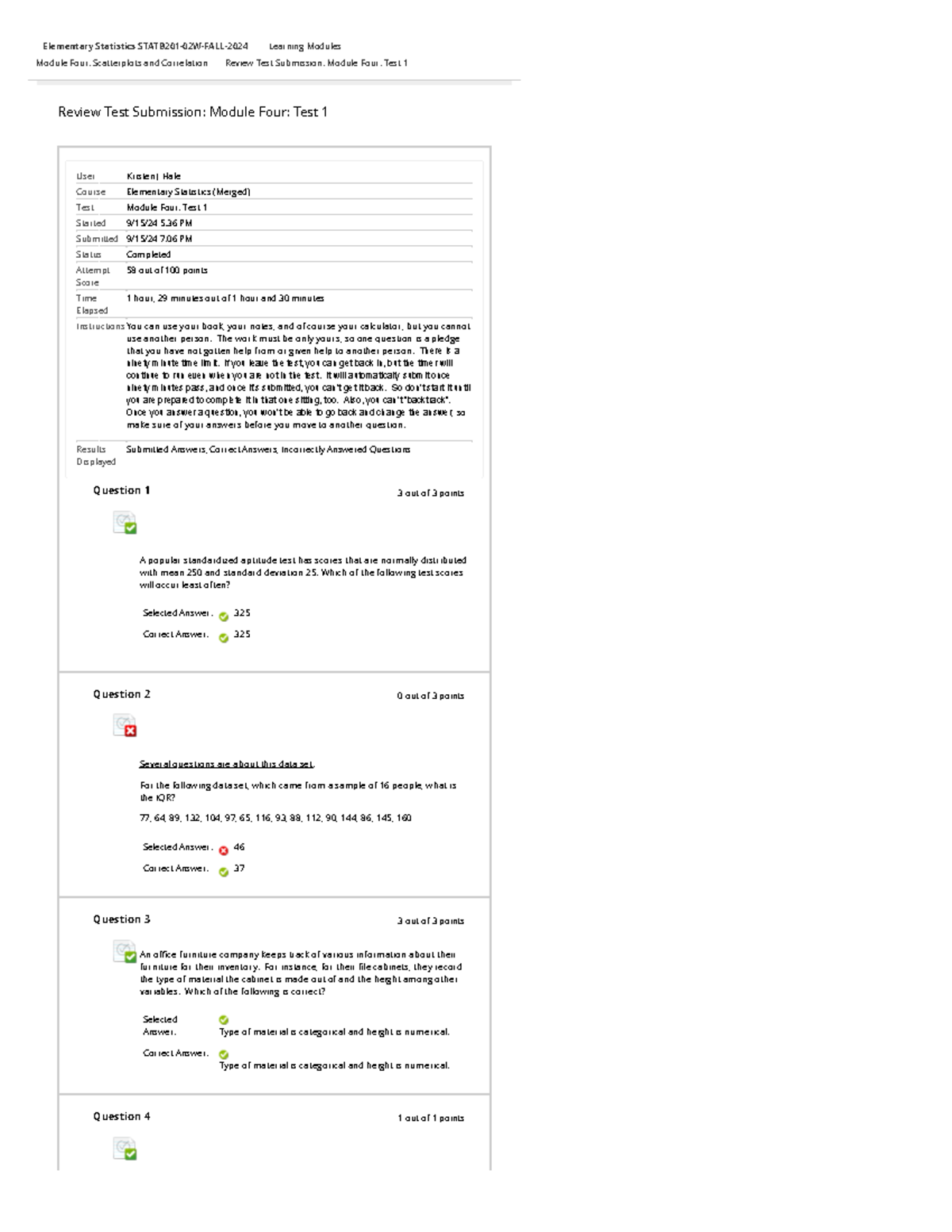 Elementary Statistics Review Test Submission: Module 4 - Scatterplots ...