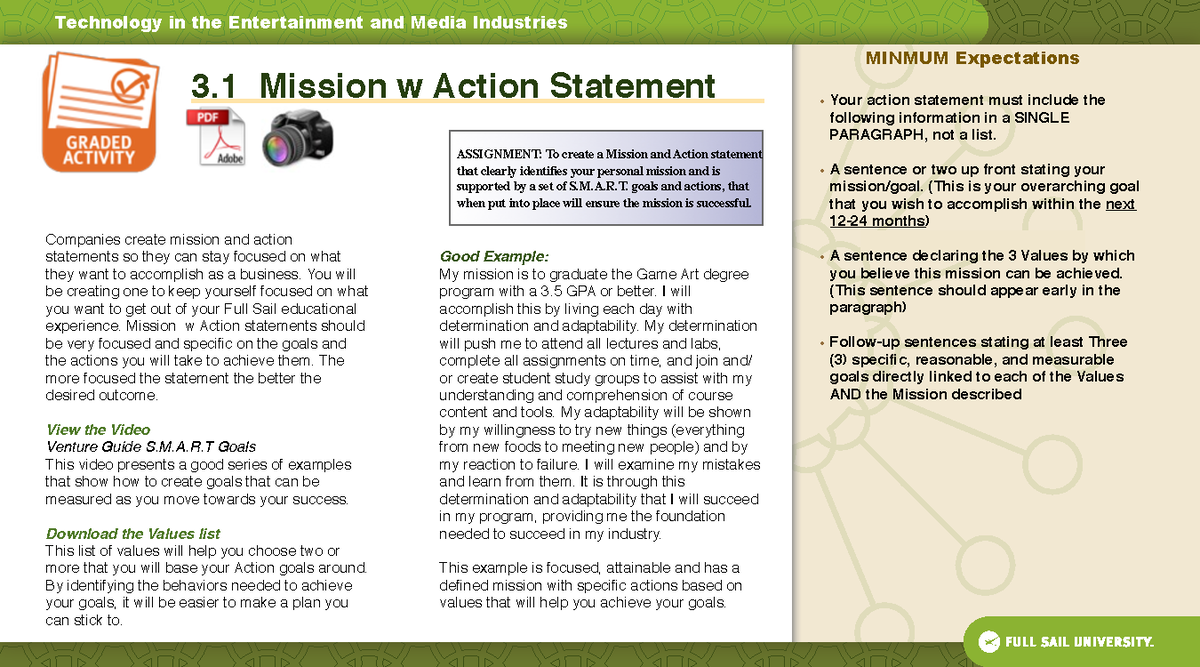 Creating Your Mission with Action Statement for Game Art (GAM101) - Studocu