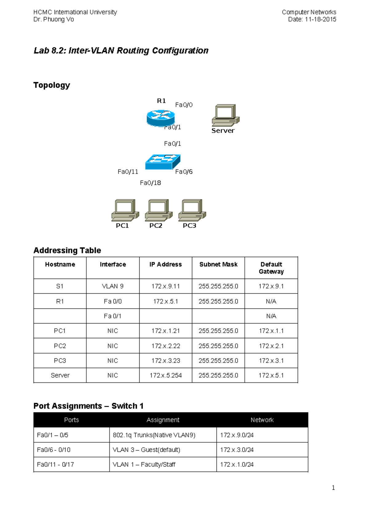 Lab 8.2: Routing Configuration and VLAN Setup in Computer Networks ...