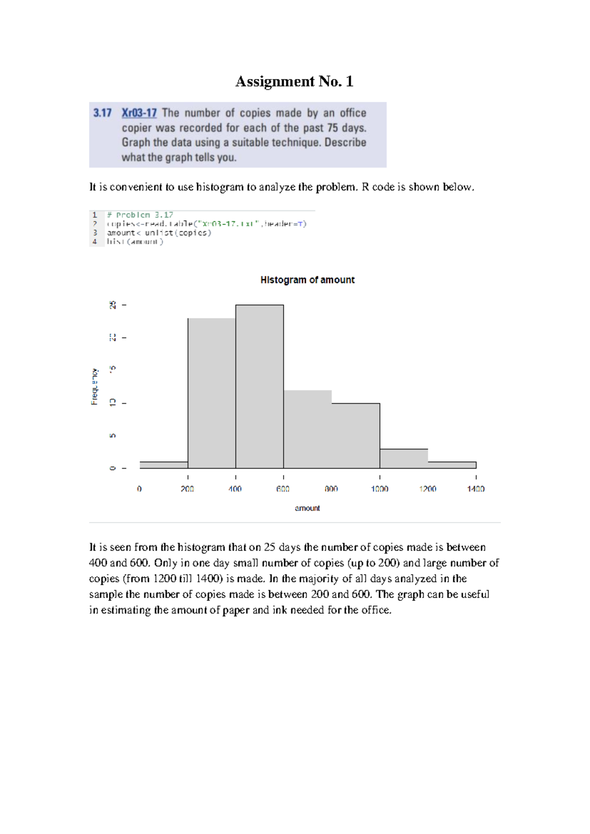 Assignment 01 Solutions: Analyzing Data with R Code - Studocu