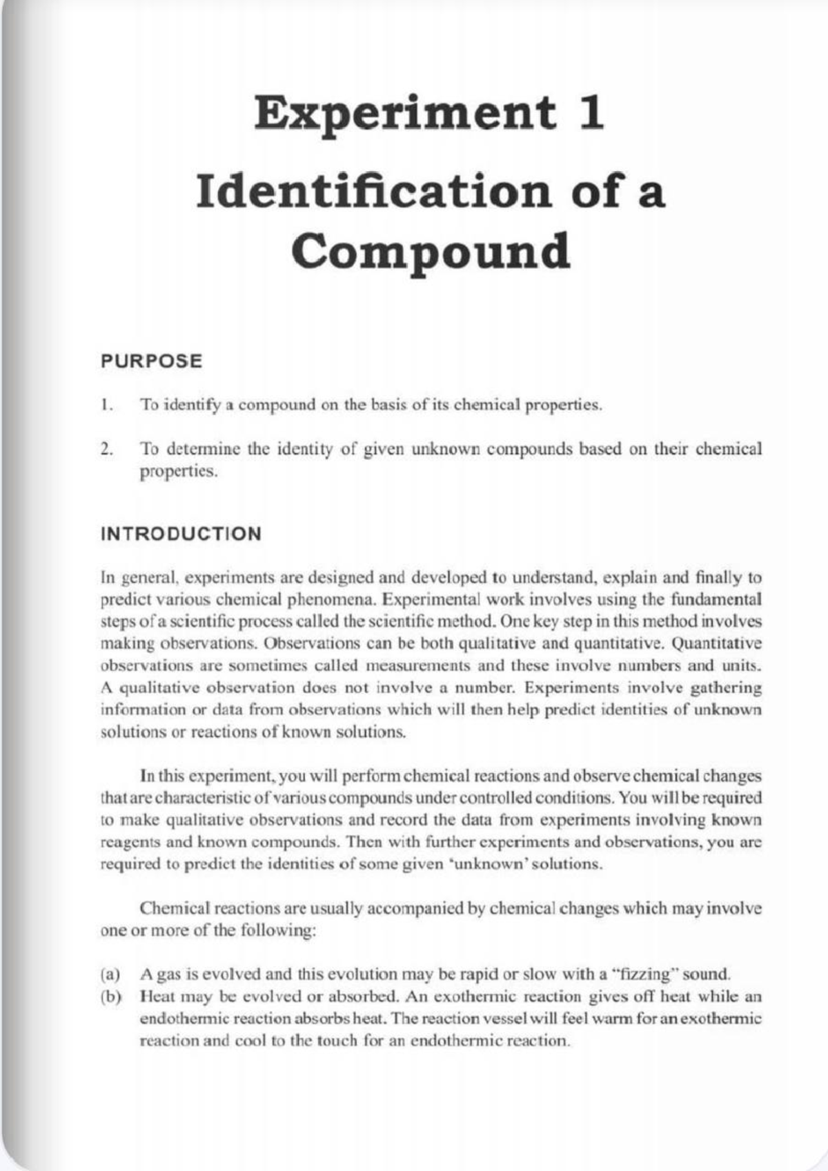 Lab Manual CHM420: Experiment 1 - Identification of a Compound - Studocu