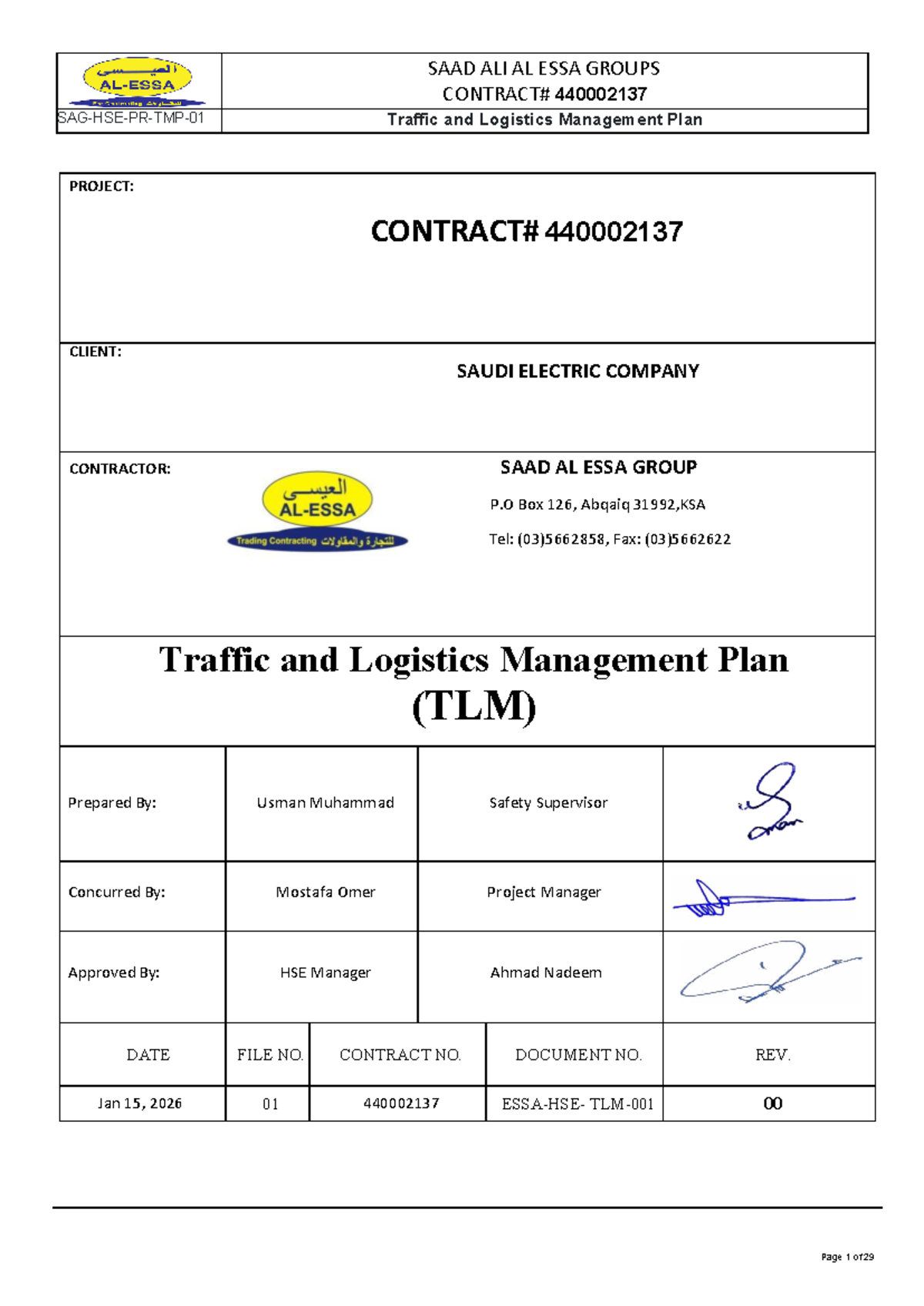 Traffic and Logistics Management Plan for SE Project (TLM) - Studocu