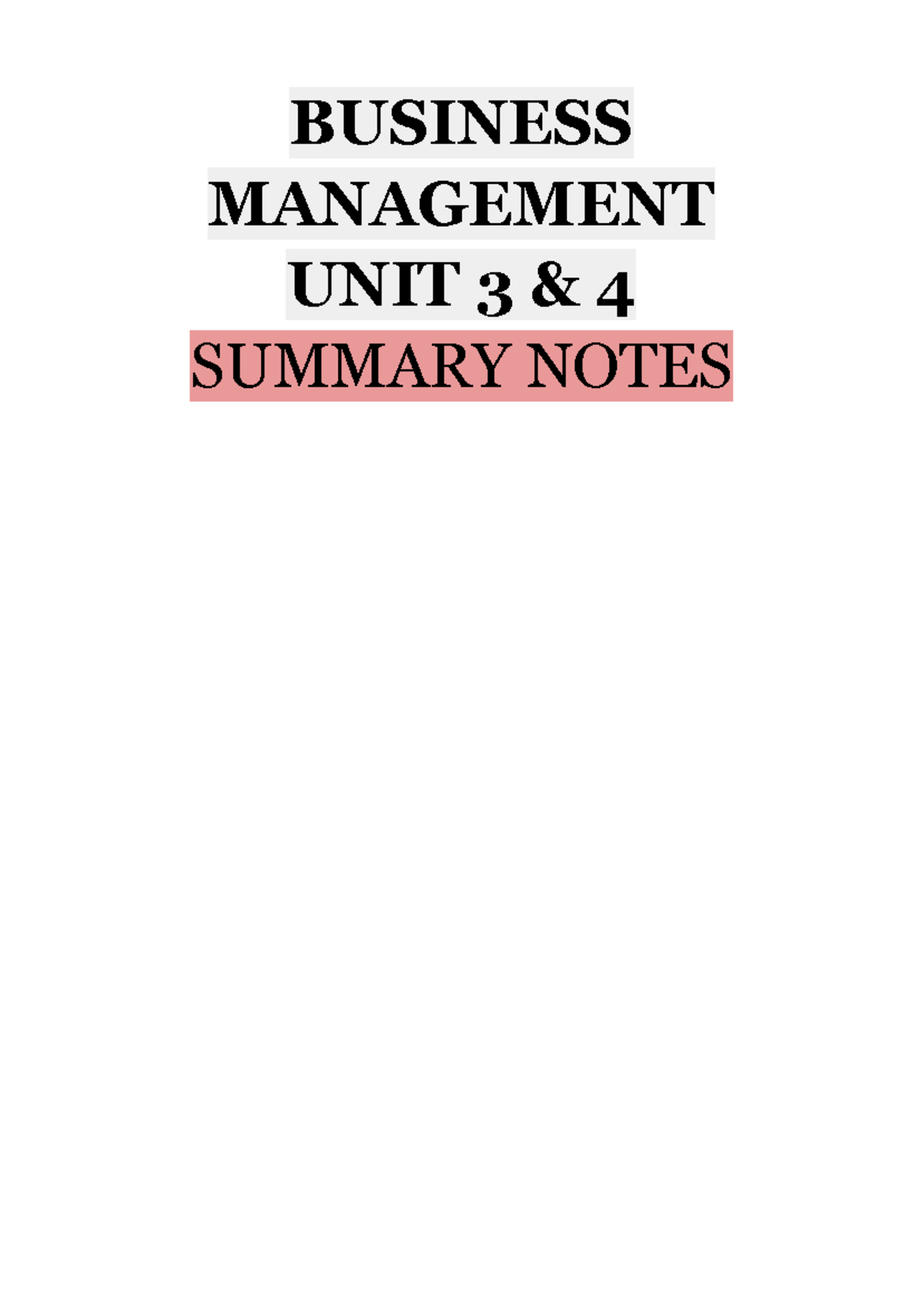BMA UNIT 3 & 4 - Comprehensive Summary Notes on Business Concepts - Studocu