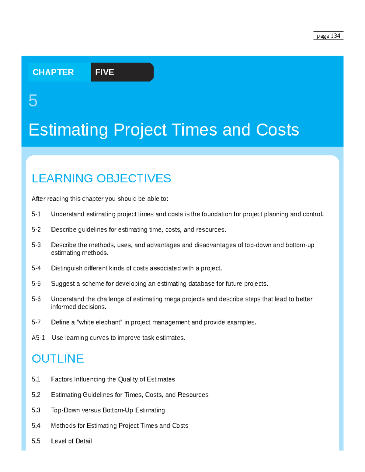 PM 134 CH5: Estimating Project Times & Costs - Guidelines & Methods ...