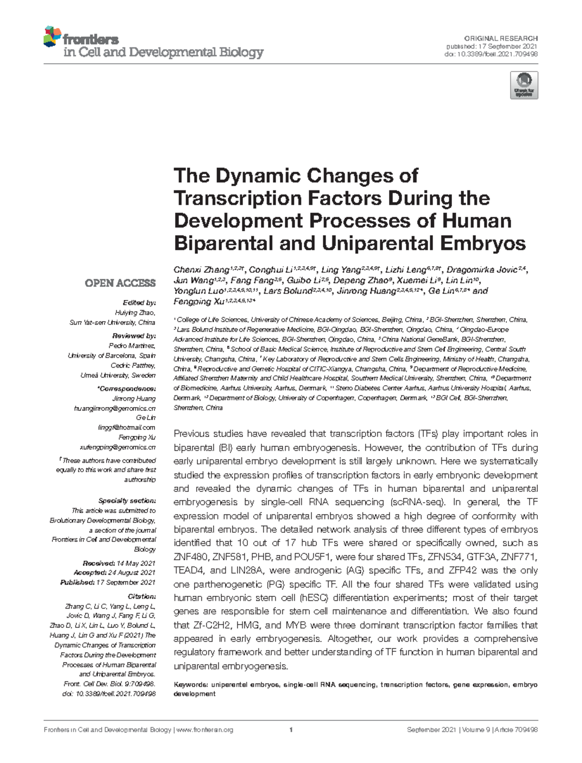 Dynamic Expression of Transcription Factors in Early Embryogenesis ...