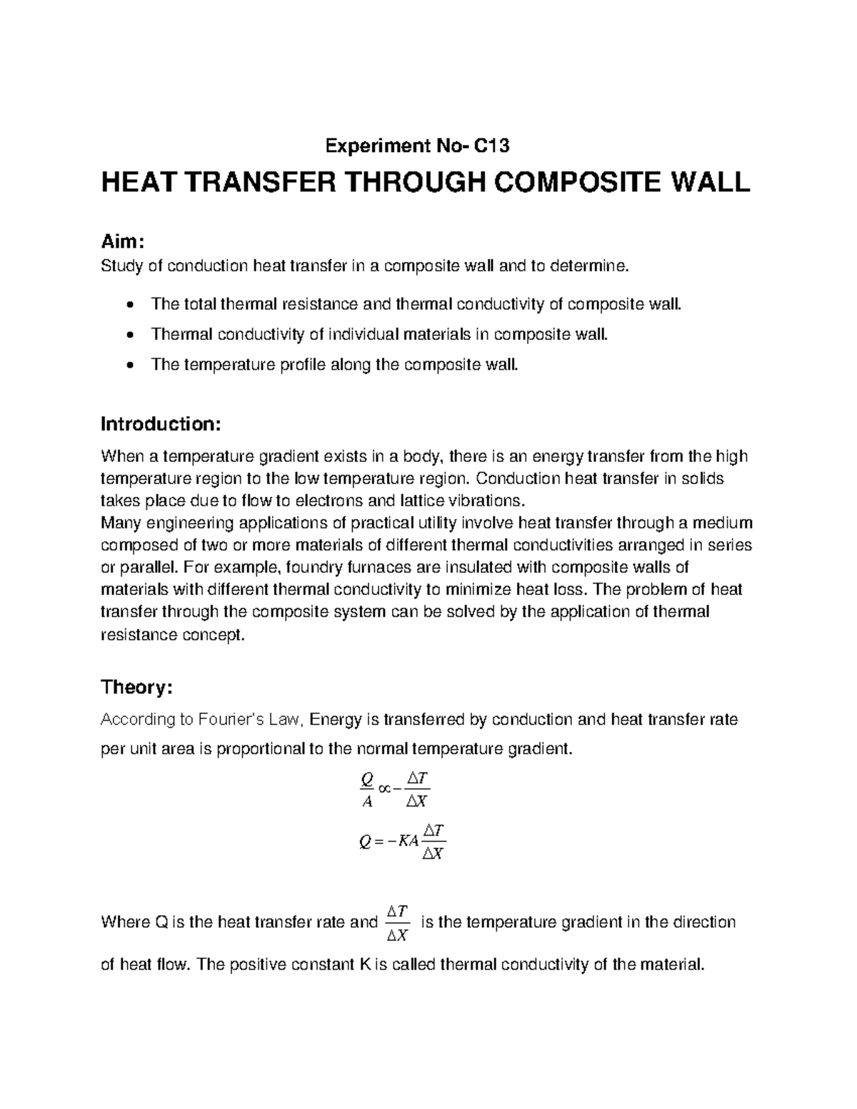 C13 Heat Transfer Through Composite Walls - Experiment No. C Analysis ...
