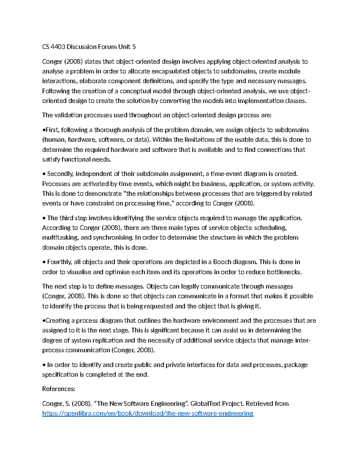 CS 4403 Discussion Forum Unit 5 - Following the creation of a ...