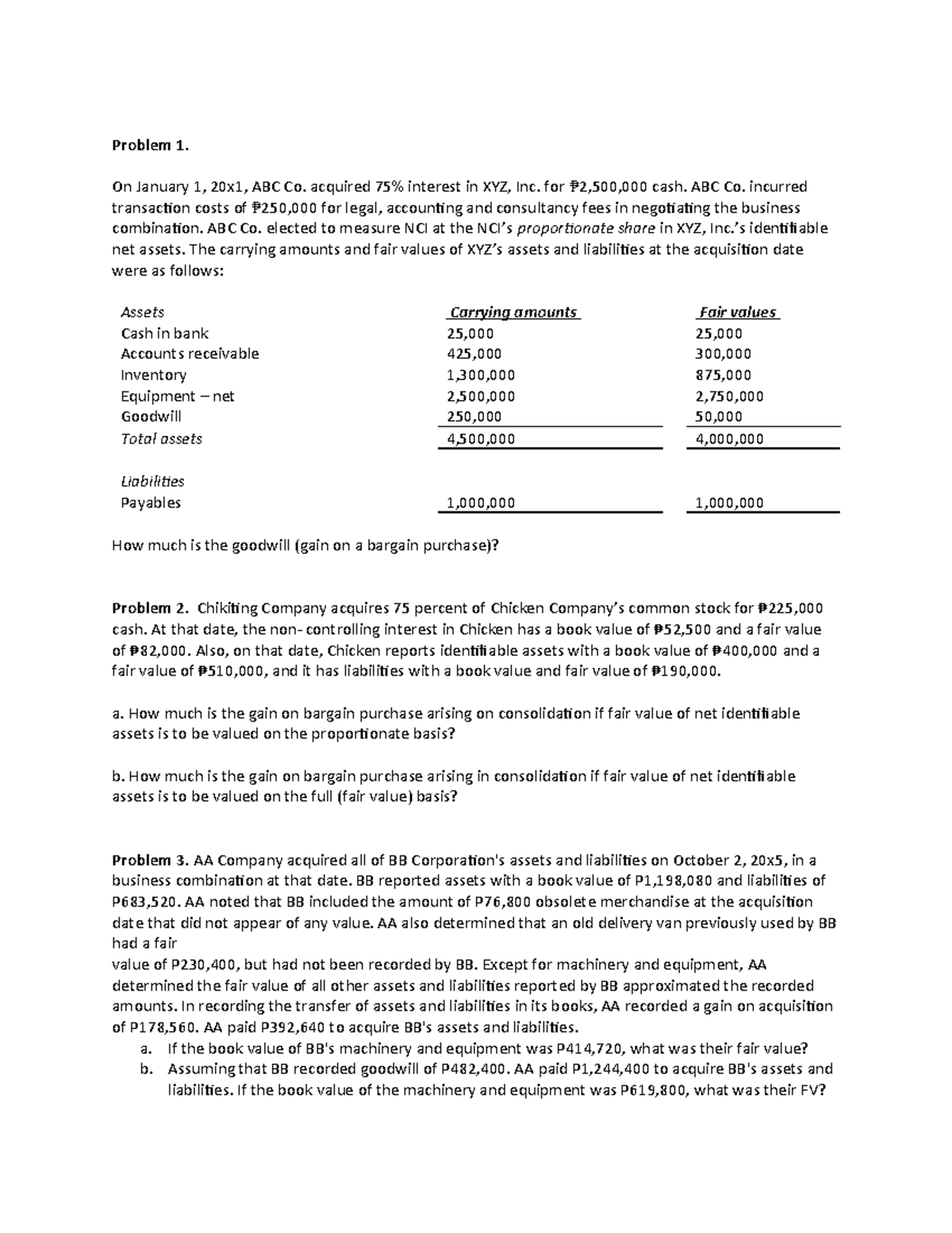 Activity 1 - ABC: Business Combination and Goodwill Calculations - Studocu