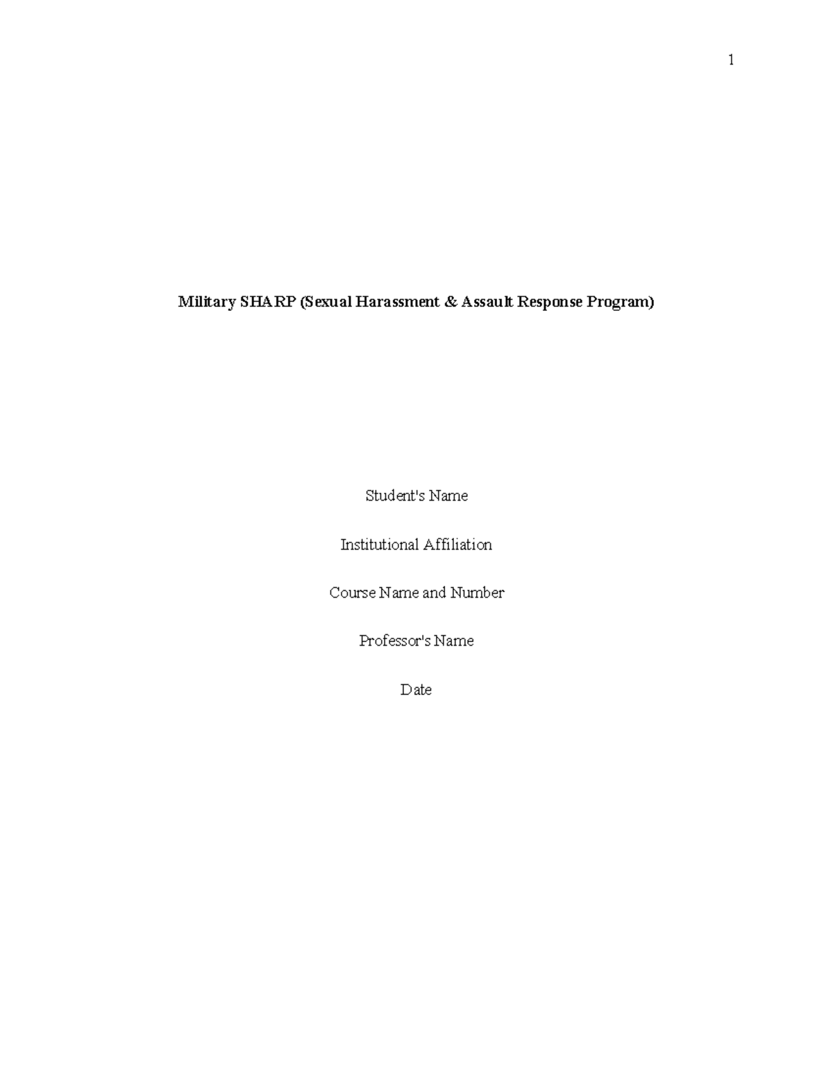 Military Sharp (Sexual Harassment & Assault Response Program ...