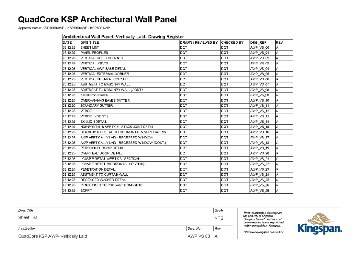 KSP QuadCore AWP Vertical Wall Panel Construction Drawings - Studocu