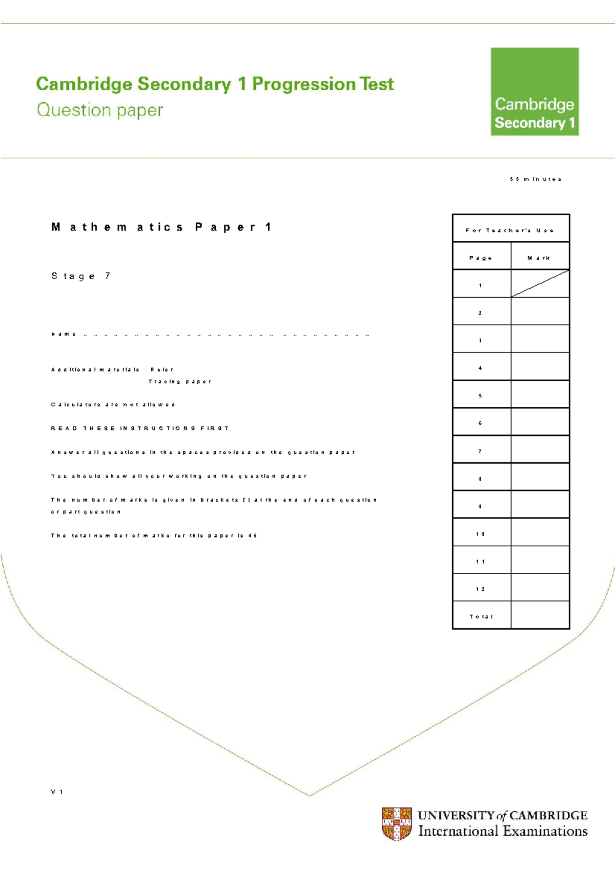 Progression Test - Stage 7 Math 2011 Paper 1 Solutions and Answers ...