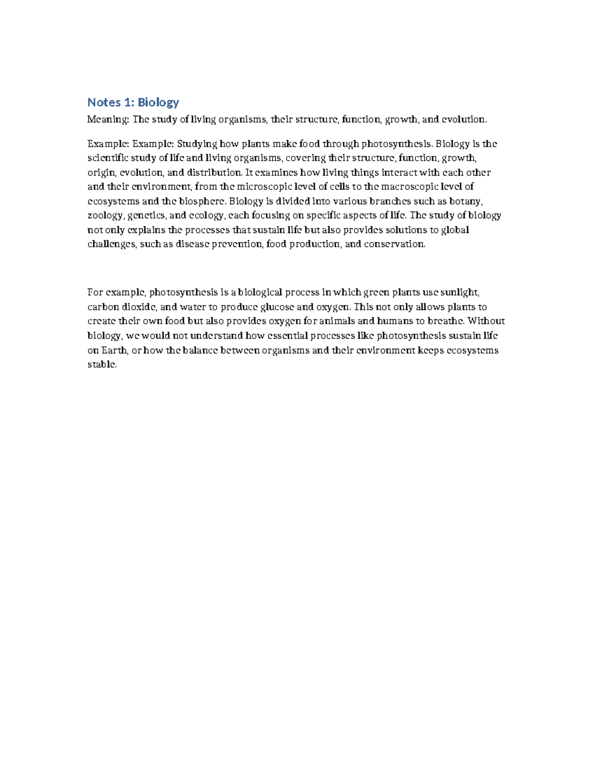 Biology 101: Key Concepts and Processes in Living Organisms - Studocu