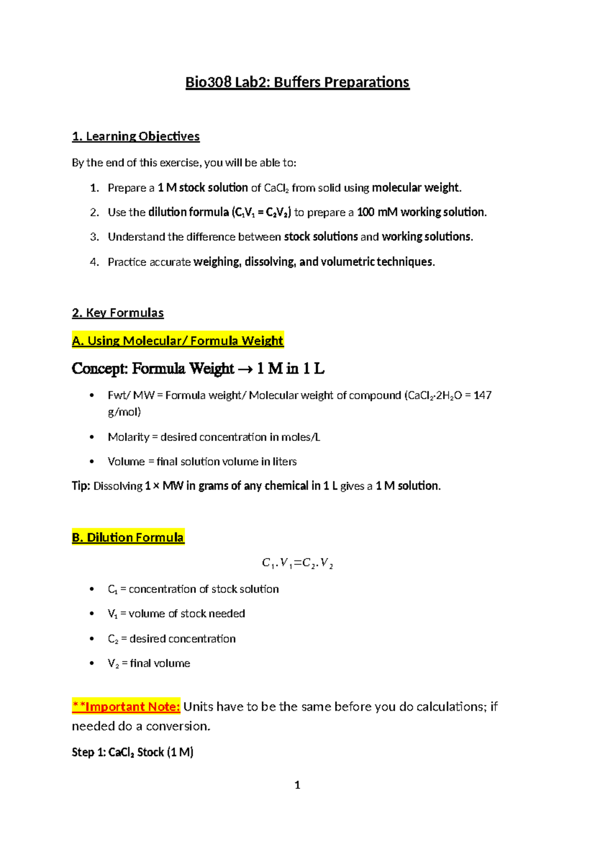 Bio308 Lab2: Buffer Preparation Techniques and Objectives - Studocu