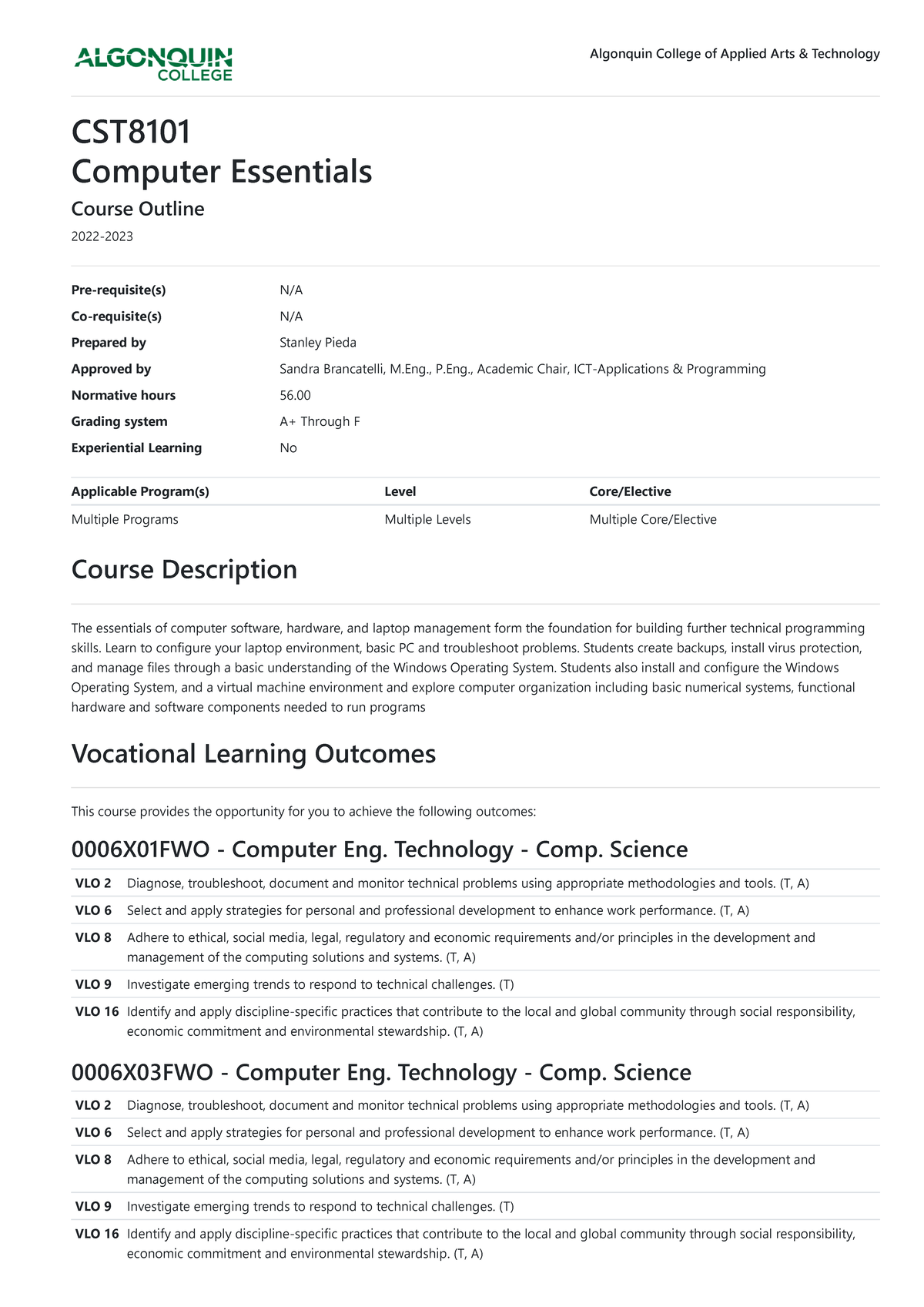 CST8101 Computer essentials course outline - CST Computer Essentials ...